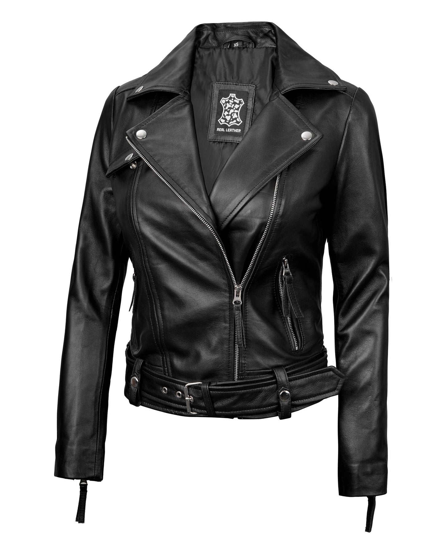 Decrum Black Leather Jacket Women - Womens Motorcycle Jacket | [1300912] Angela Black, S