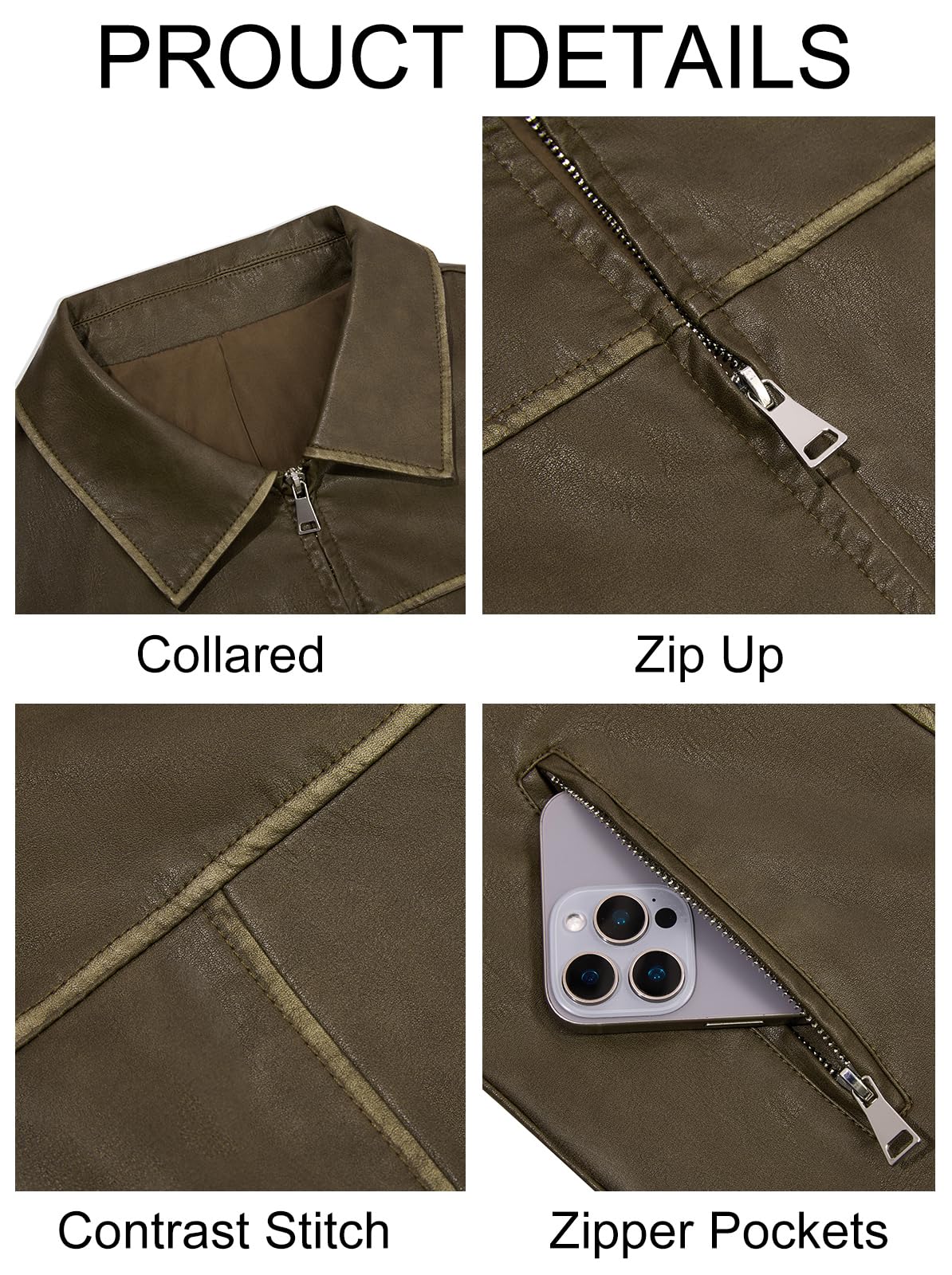 Yousify Womens Faux Leather Jacket Casual Zip Up Motorcycle Long Sleeve Collared Spring Cropped Coats with Pockets