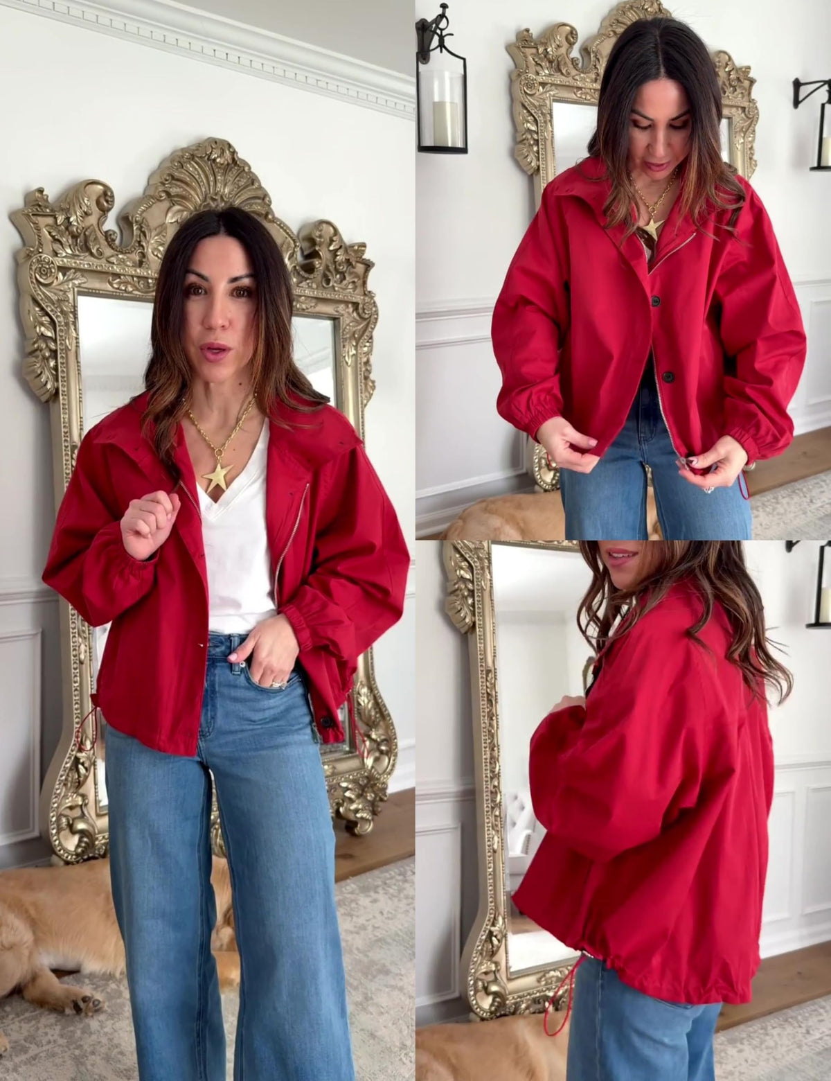 Daacee Women Funnel Neck Windbreaker Jacket Lightweight Bomber Jackets(0800-Red-L)