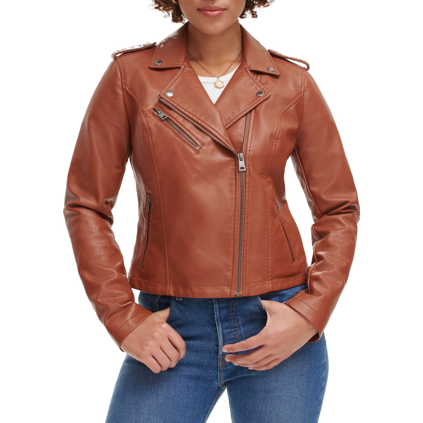 Levi's Women's Faux Leather Jacket, Camel Brown, Medium
