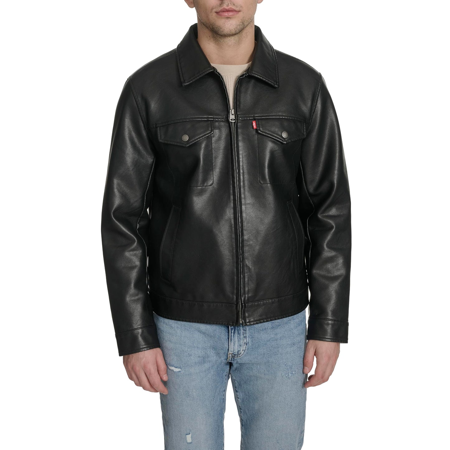 Levi's Men's Faux Leather Modern Trucker Jacket, Black, Medium
