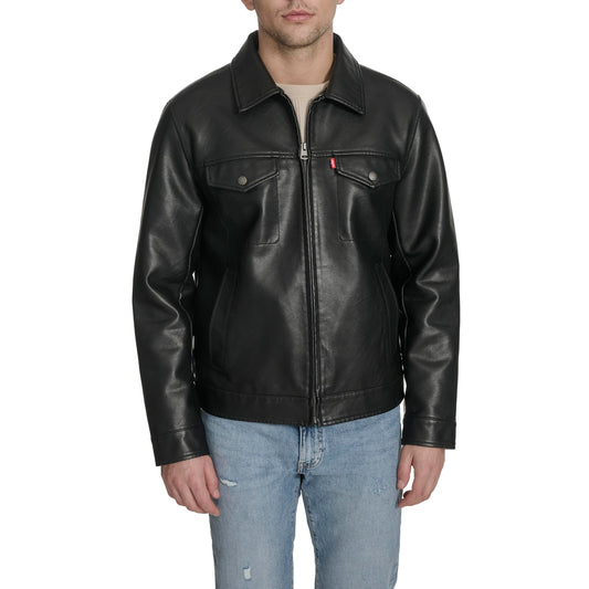 Levi's Men's Faux Leather Modern Trucker Jacket, Black, Medium