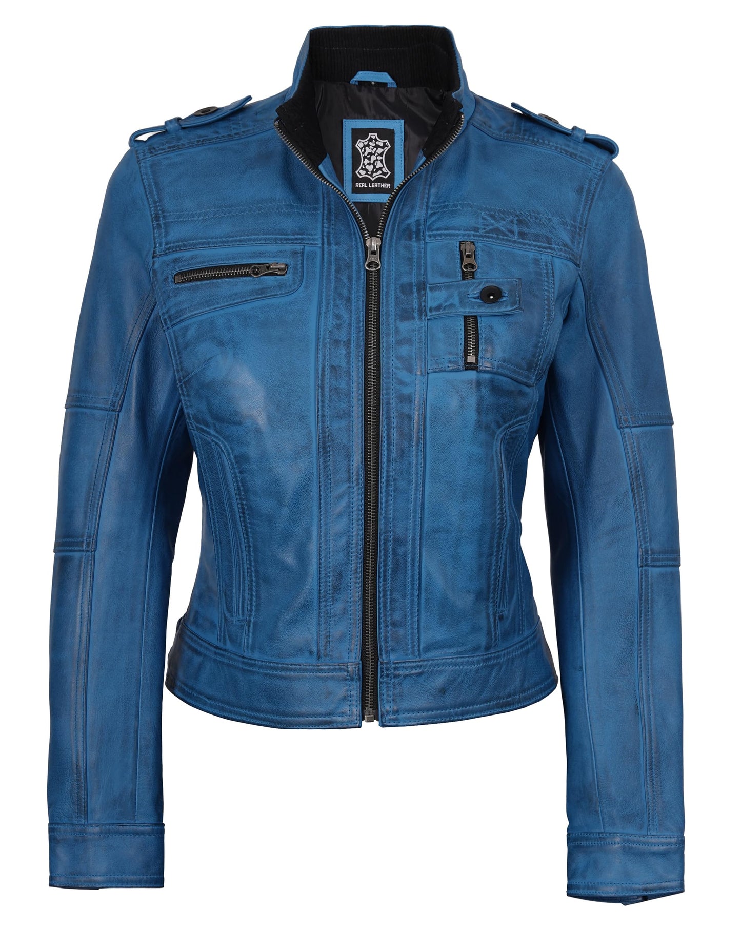 Blingsoul Women's Genuine Leather Jackets | [1329464] Tavares Vivid Blue Wax, L