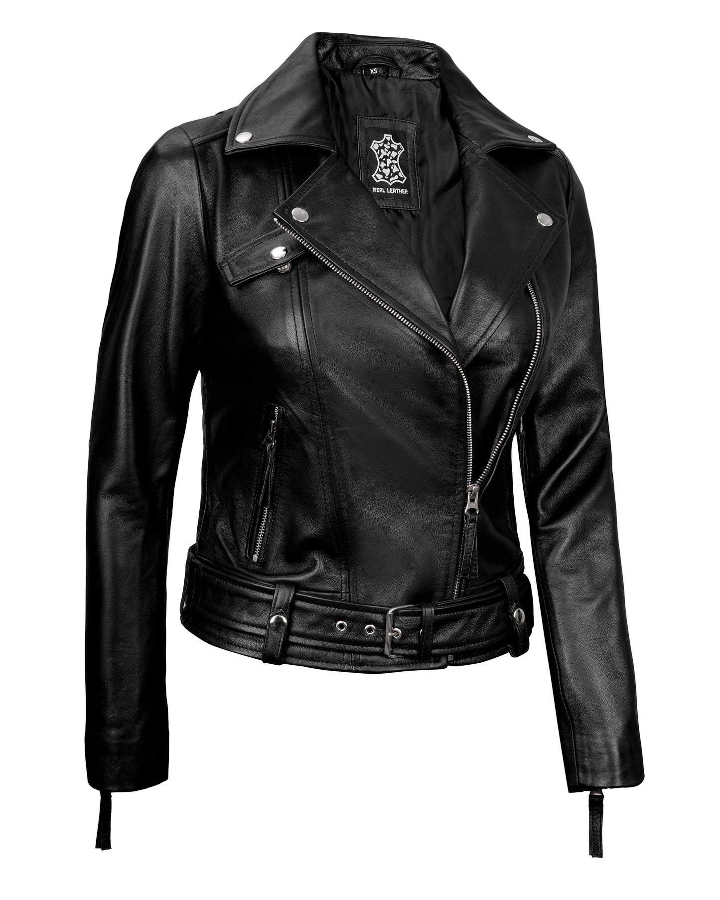 Decrum Black Leather Jacket Women - Womens Motorcycle Jacket | [1300912] Angela Black, S