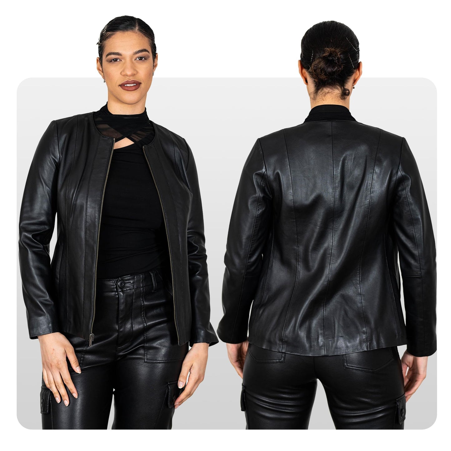 BRICK LANE Timeless Design Leather Jacket for Women | Genuine Lamb Nappa Leather Jacket (US, Alpha, Small, Regular, Regular, Black)