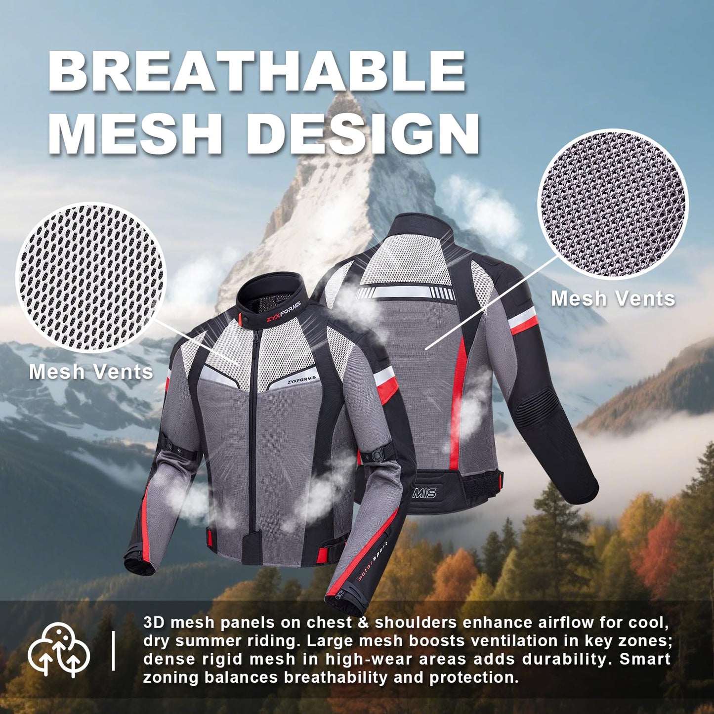 Zyxformis Summer Motorcycle Jacket, Breathable Mesh Motorcycle Riding Jacket For Men With CE Armored