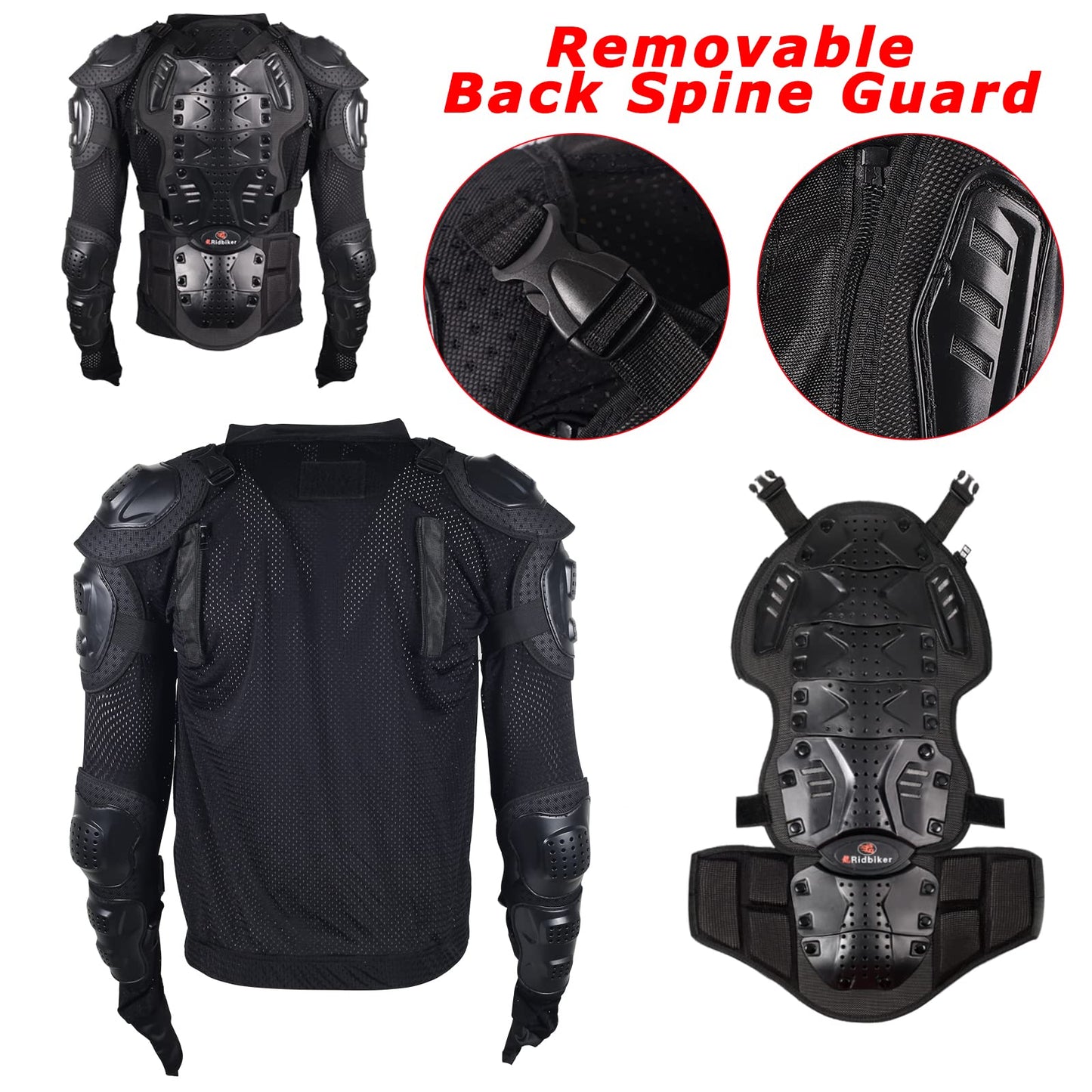 RIDBIKER Motorcycle Jacket Full Body Armor, Chest Protection Dirt Bike Gear for Men Motorcycle Gear Motorcycle Armor Motocross MTB Racing Off-Road (Medium, Black)