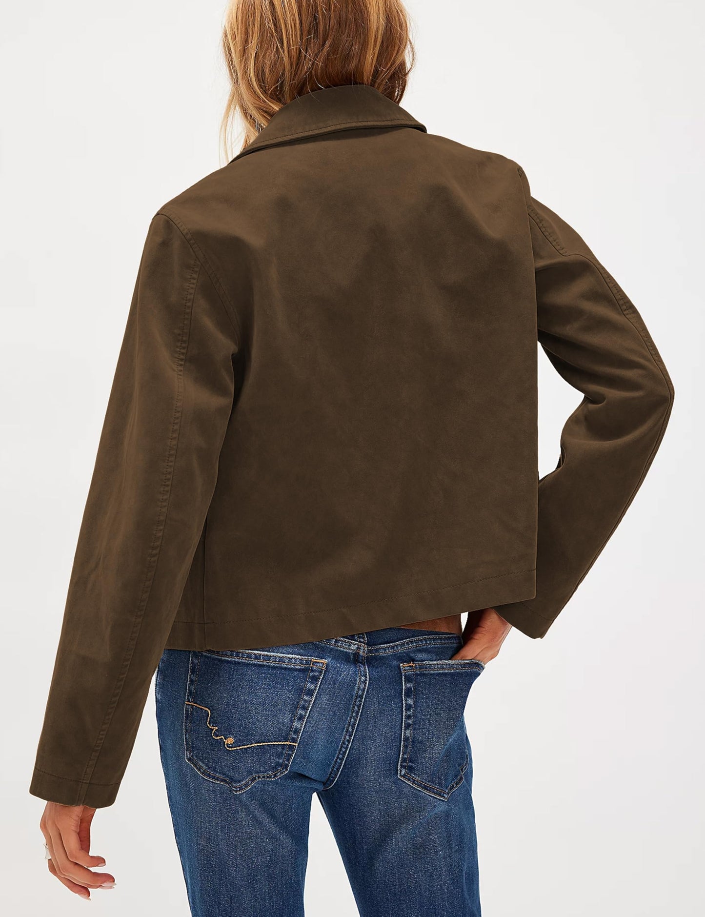 Ziqoty Women's Faux Suede Cropped Jacket with Lapel Soft Short Casual Blazer for Fall Winter Vintage Button Down Coat(Brown-M)
