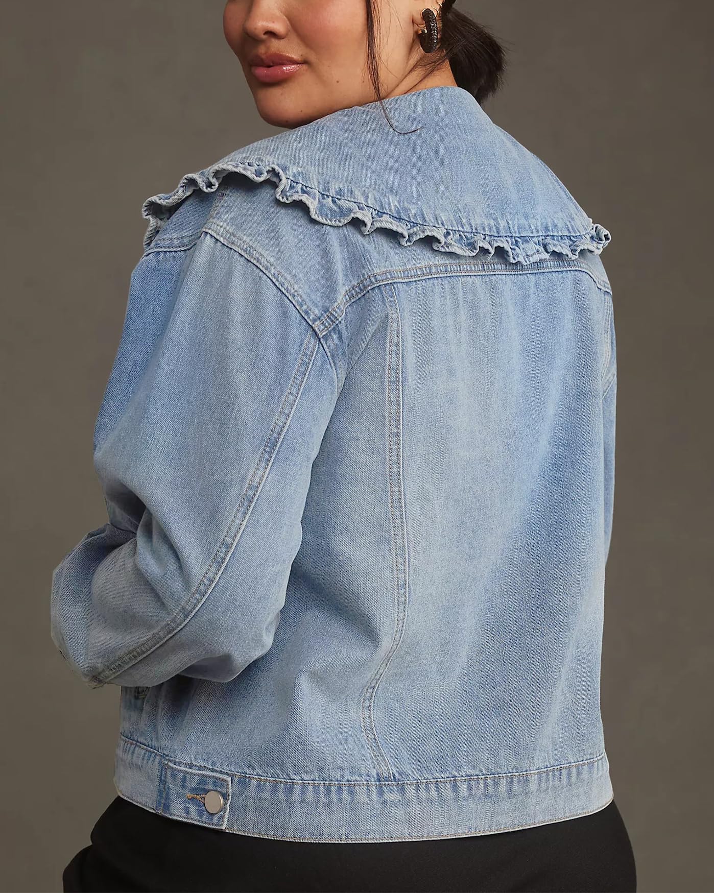 Kedera Women's Peter Pan Collar Denim Jacket Long Sleeve Button Down Jean Jackets with Pockets