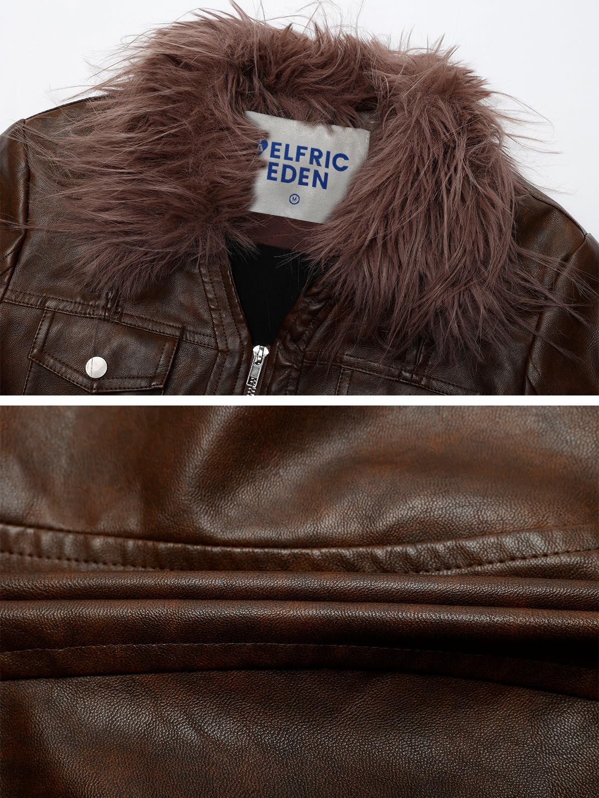 Aelfric Eden Womens Leather Jacket Zipper Fashion Vintage Furry Paneled Faux Leather Coat