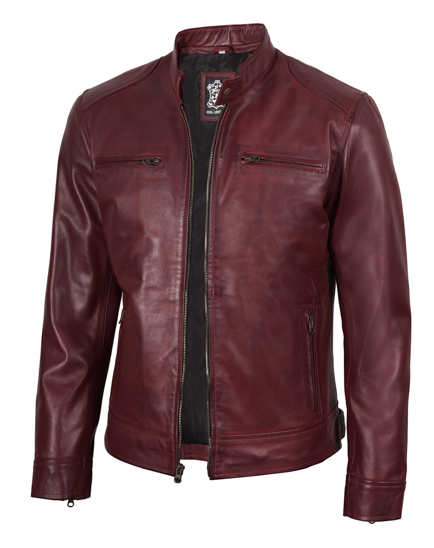 Decrum Motorcycle Leather Jacket Men - Leather Jackets Mens | [1116074] Ddge Burgundy, L