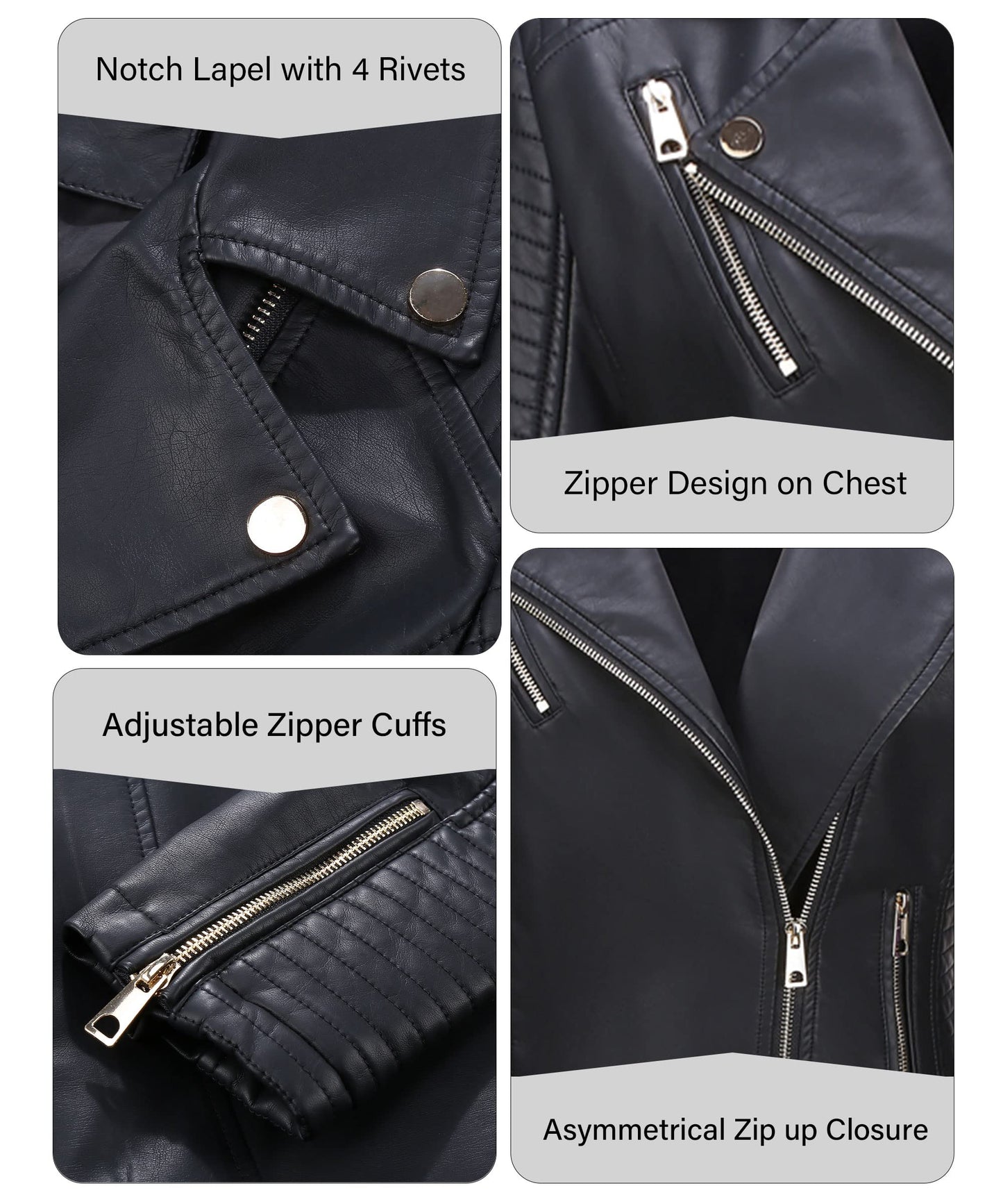 Bellivera Women's Faux Leather Casual Jacket 2026 Spring Trendy Motorcycle Outfits Lightweight Classic Coat 53 Black XL