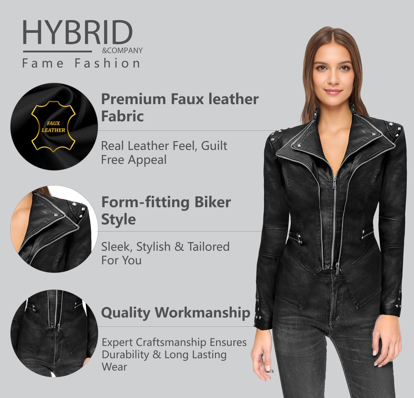 Olivia Miller Women's Faux Leather Moto Biker Jacket JK44169 BLACK L