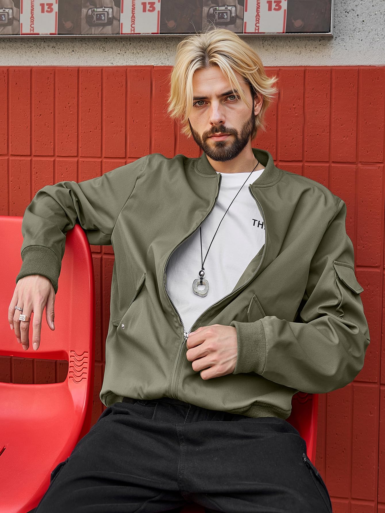 Bellivera Men's Casual Relaxed Fit Windproof Bomber Jacket Green XL