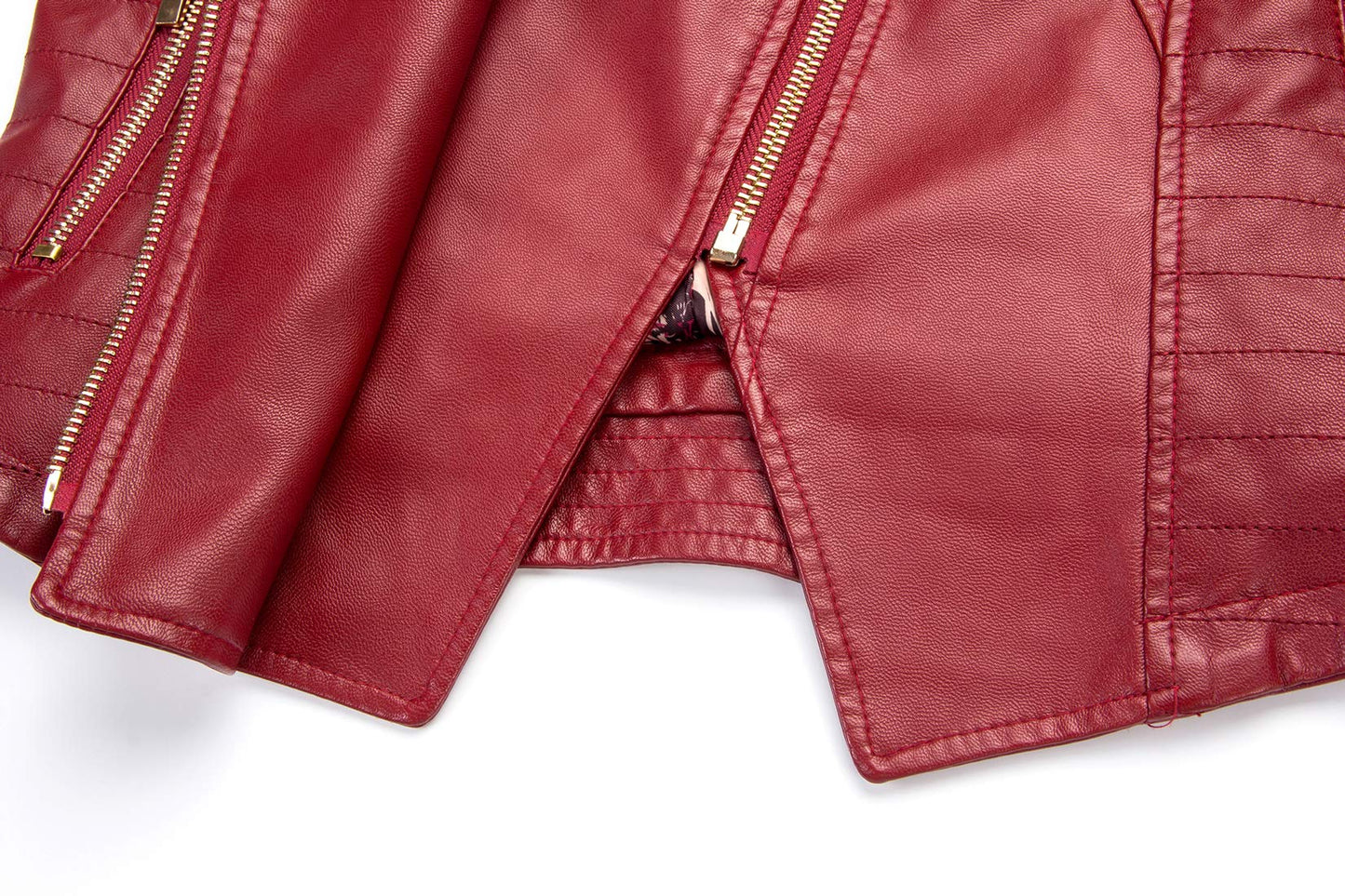 chouyatou Women's Candy Color Asymmetric Zip Slim Faux Leather Cropped Moto Jacket (Medium, Dark Red)
