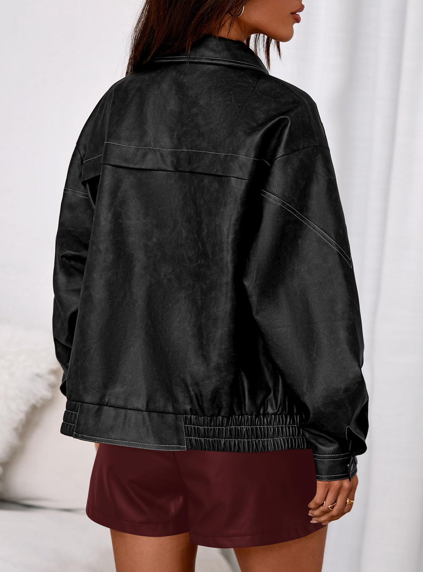 PRETTYGARDEN Faux Leather Jacket Women Bomber Motorcycle Zip Up Jackets Oversized Fall Fashion Outfits 2026 Winter Coats (Black,Medium)