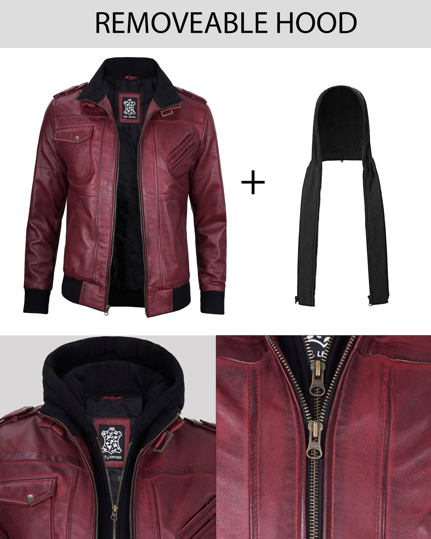 Decrum Burgundy Bomber Jacket Men - Leather Jacket Mens | [1127182] Burgundy Edinburgh S