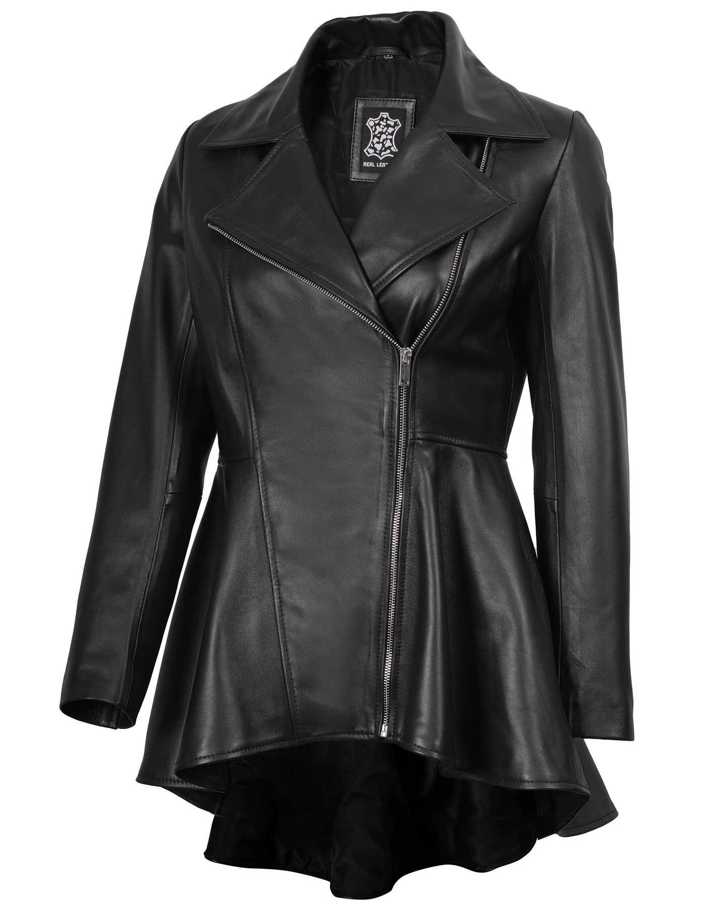 Decrum Disc Black Womens Leather Jacket - Leather Peplum Jacket | [1314434] Clarissa Black, L