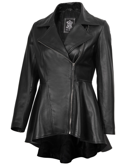 Decrum Disc Black Womens Leather Jacket - Leather Peplum Jacket | [1314434] Clarissa Black, L