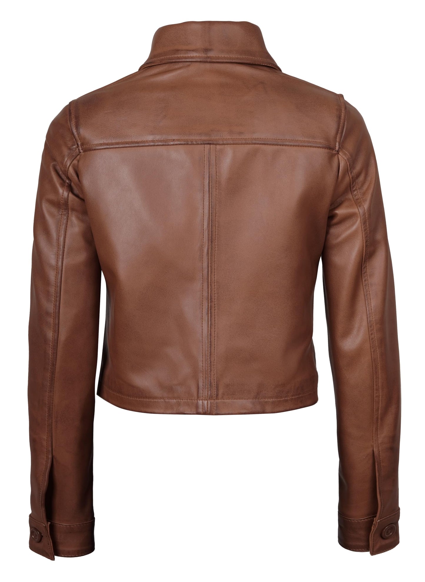 Decrum Womens Cropped Leather Jacket - Jackets For Women Leather | [1329312] Mable Cognac Wax, S