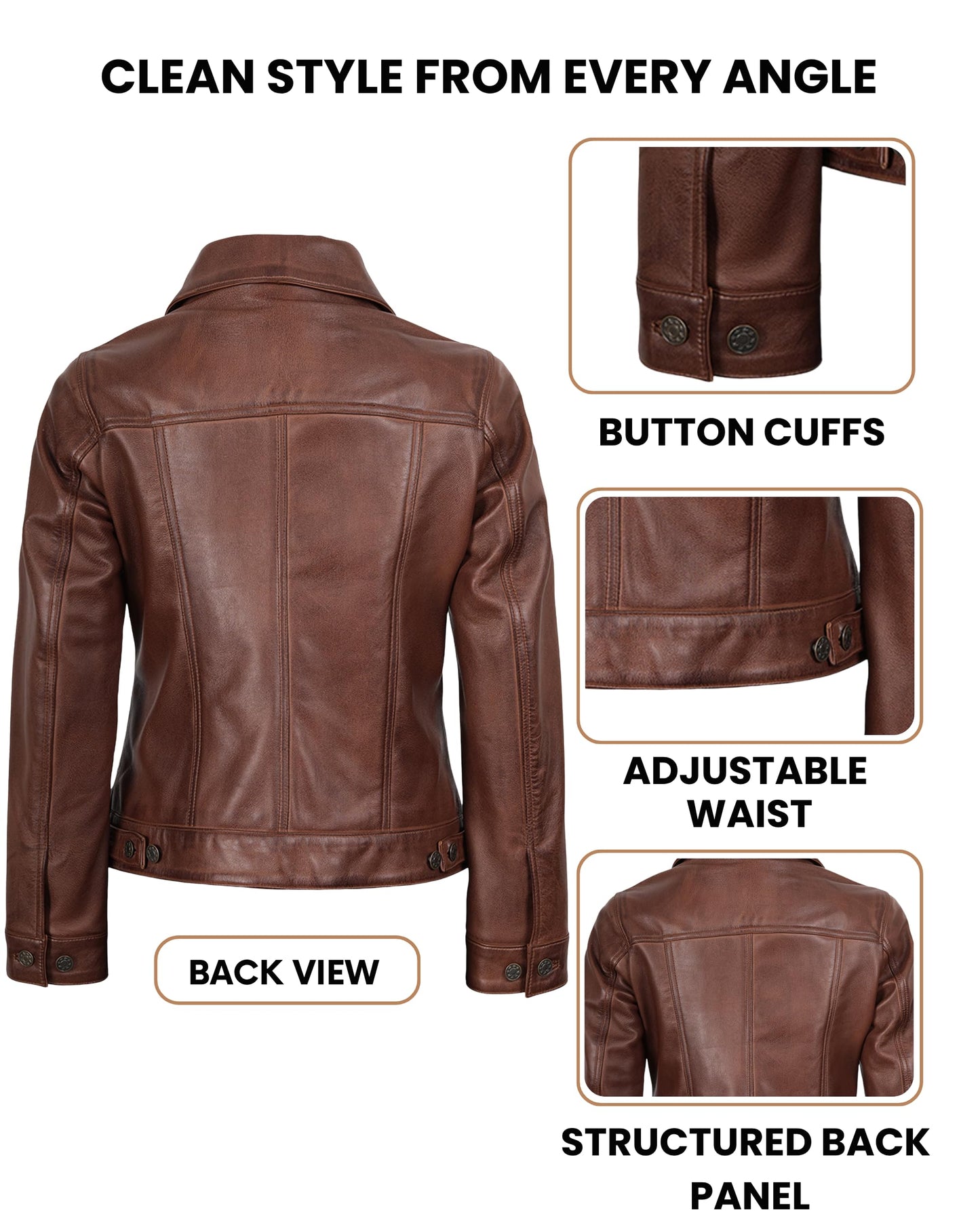 Decrum Classic Leather Coats For Women - Leather Jacket Womens Casual | [1318873] Ferndo Trckr Cognc, M