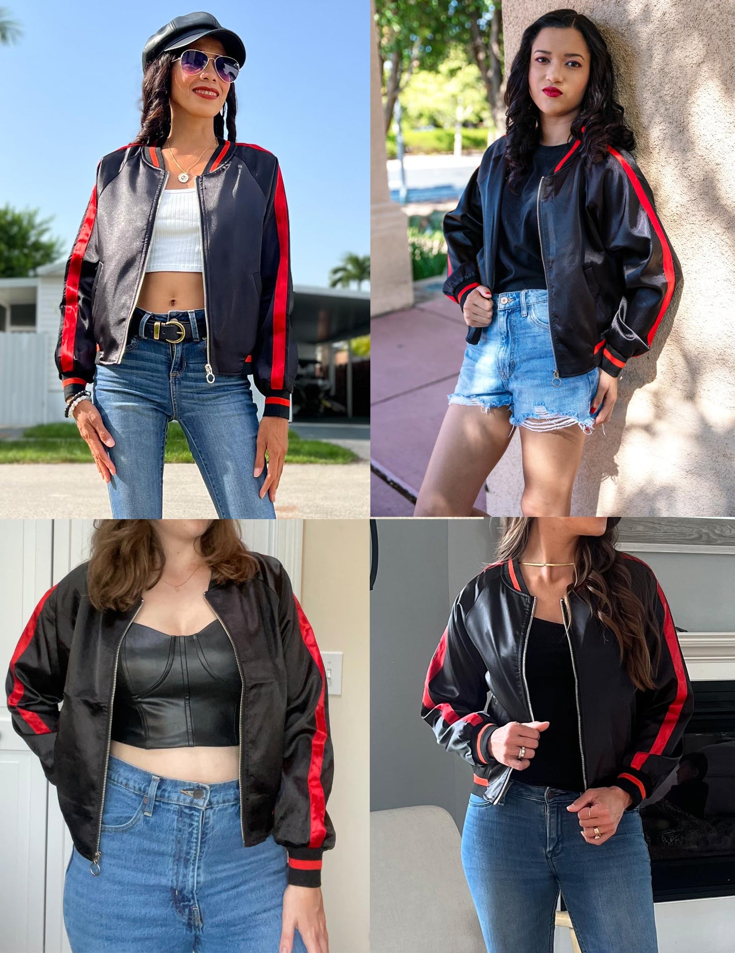 Zeagoo Women's Classic Solid Striped Biker Jacket Zip Up Fashion Bomber Jacket Coat Black Medium