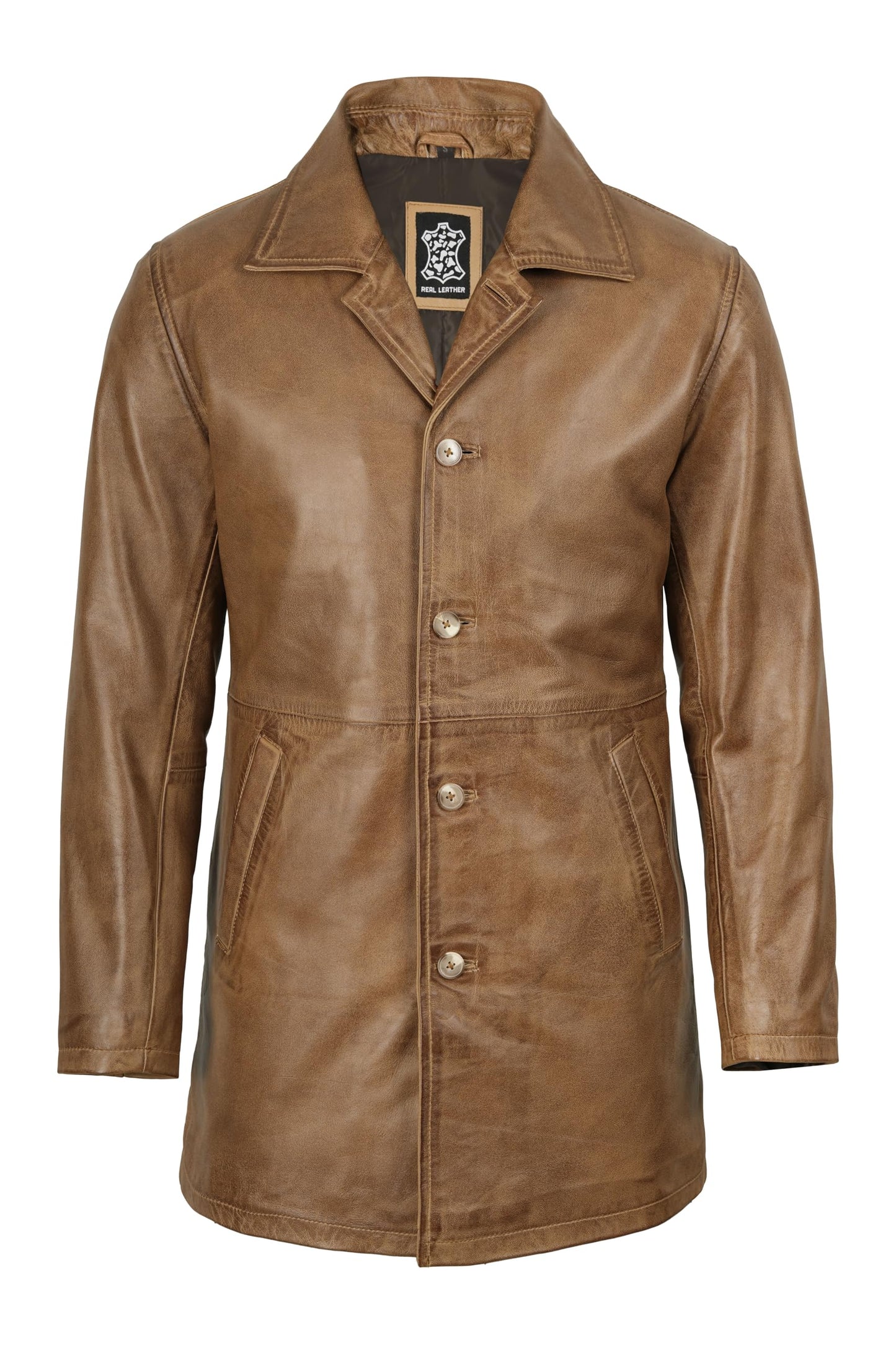 fjackets Distressed Mens Leather Coat - Real Lambskin Warm Leather Men's Coat | [1501484] Suprnatural Distressed Brown Camel, L