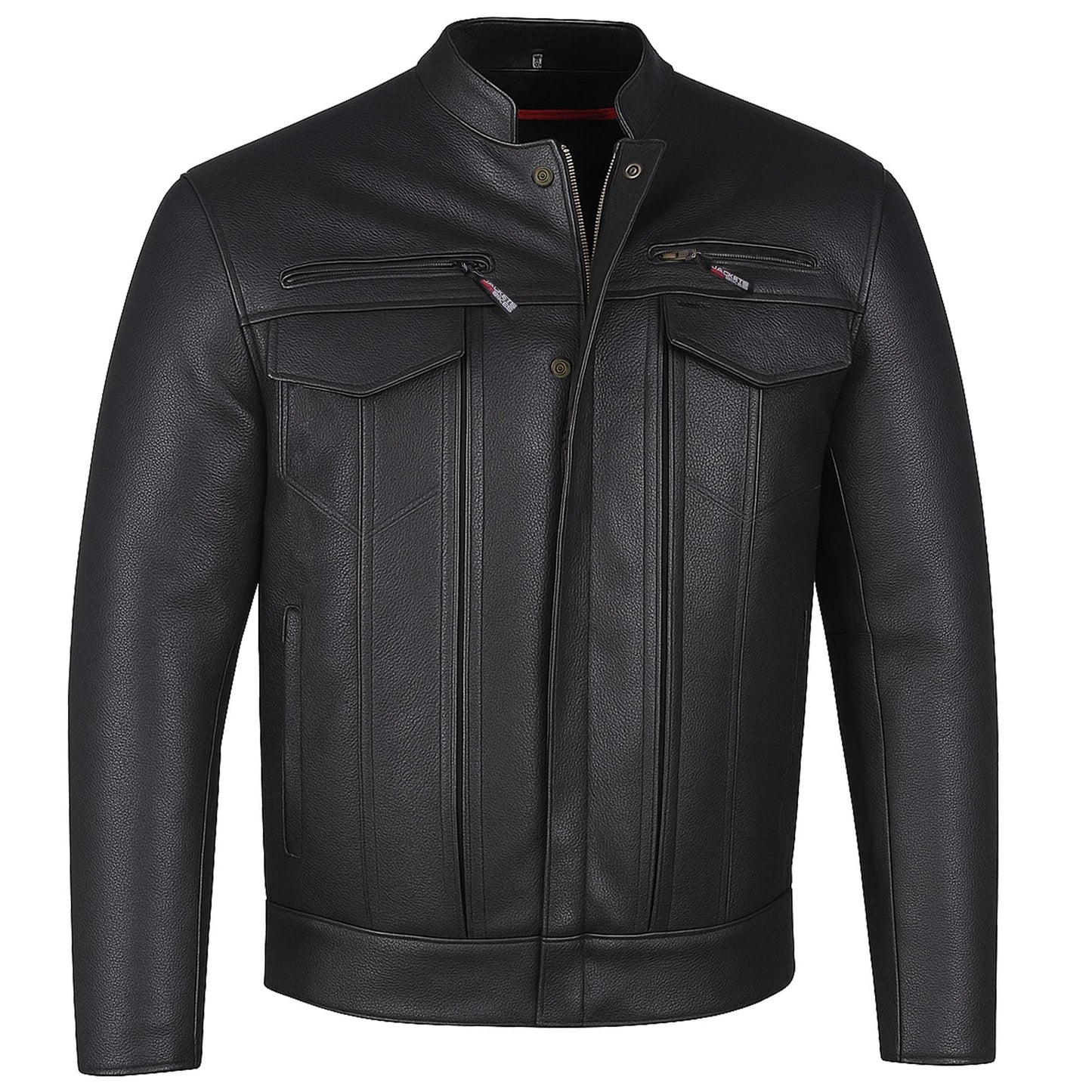 COMMUTER Men's Motorcycle Jacket, Premium Buffalo Leather, CE Armor - Ventilation, Utility Pockets, Cruiser Biker Black XL