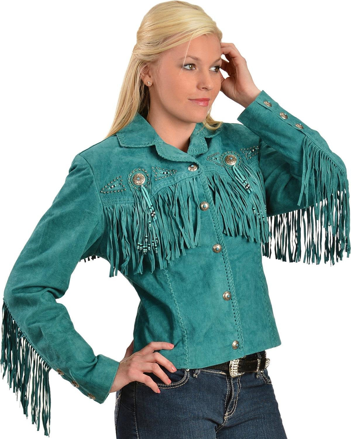 Suede Leather Jacket with Fringe & Conchos in Western Style by Scully