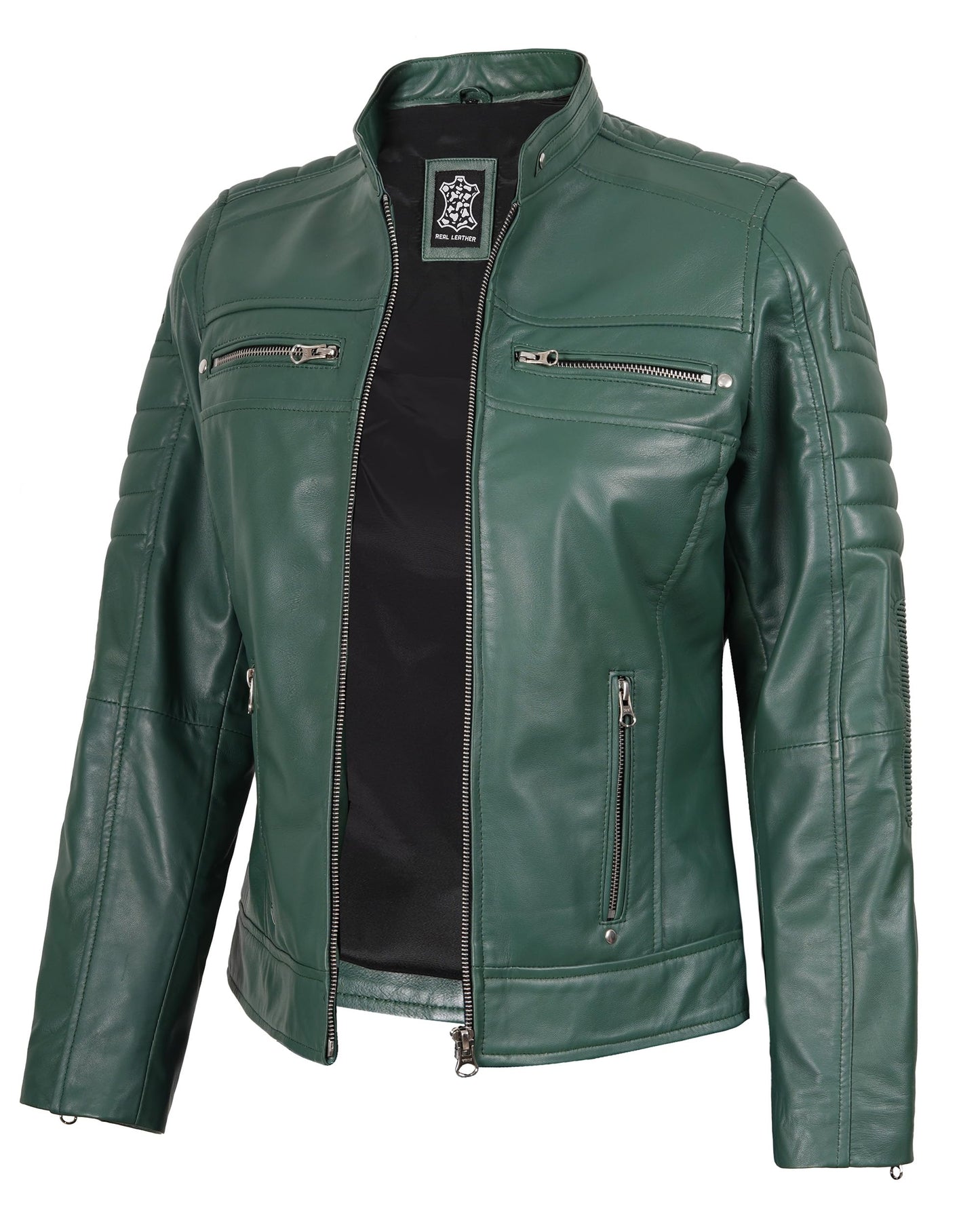Decrum Leather Jackets - Green Leather Jacket | [1323945] Cafe Rcr Green, XL