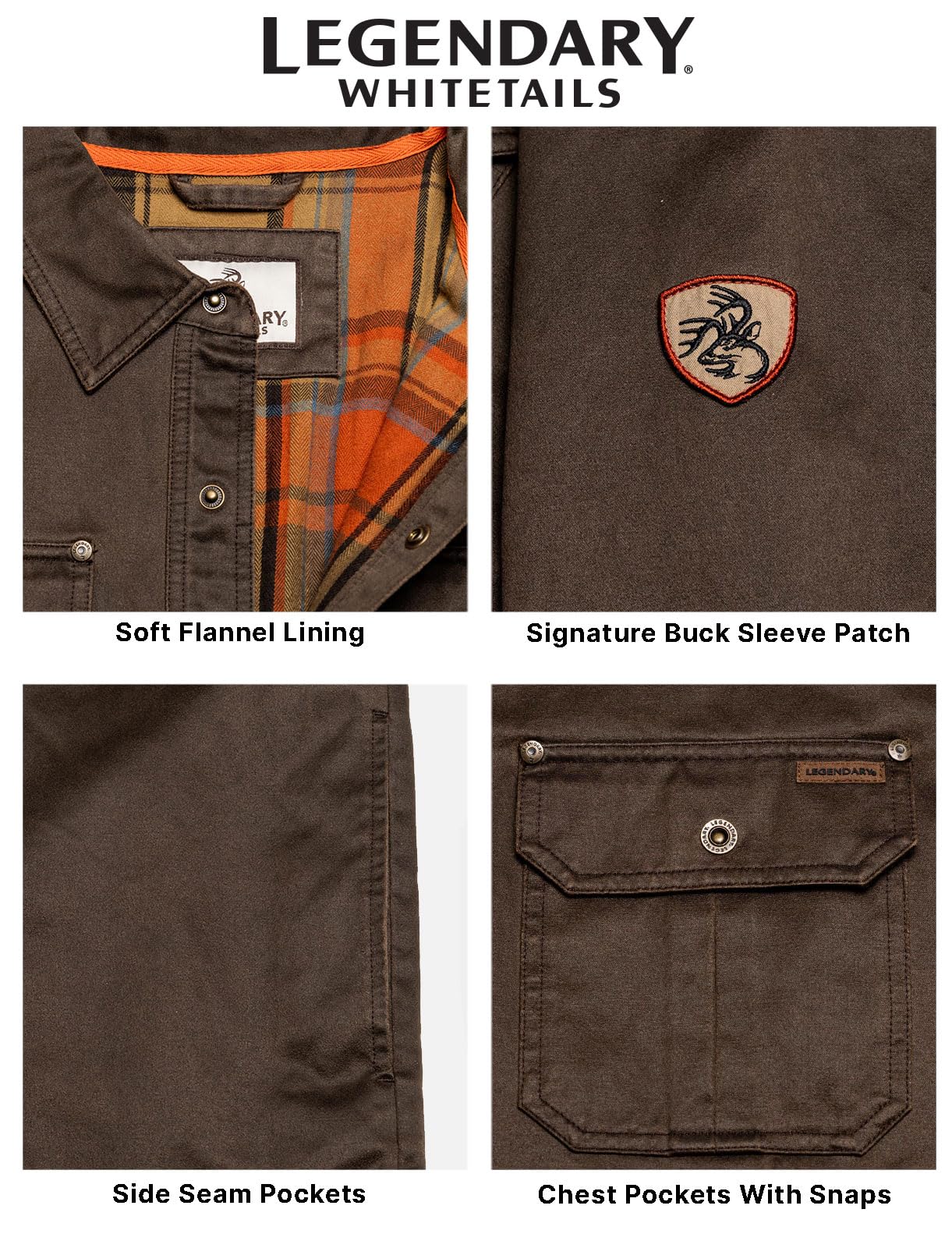 Legendary Whitetails Mens Flannel Lined Waxed Cotton Shirt Jacket, Tobacco, X-Large