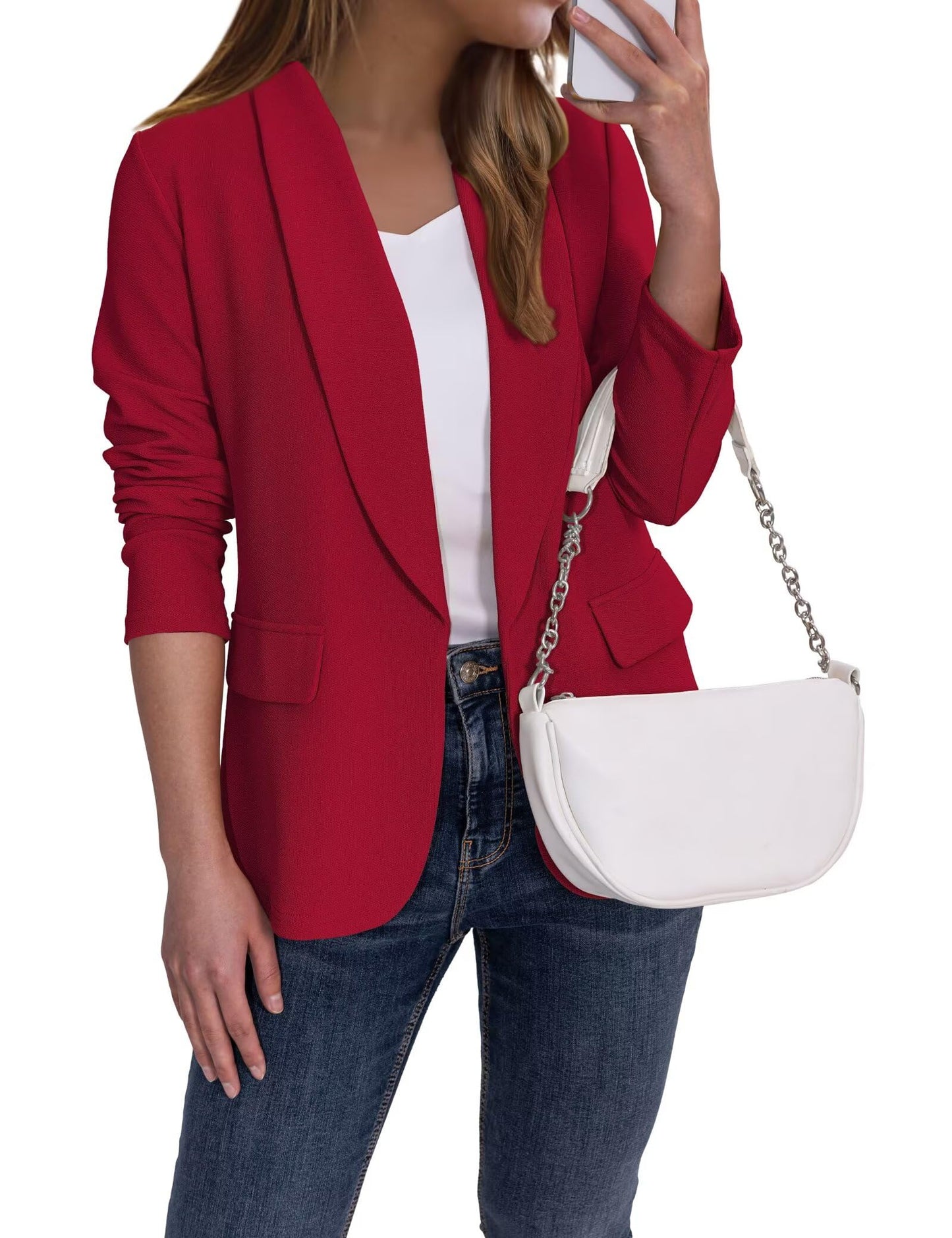 Ahlaray Women's Red Blazer Business Casual Lightweight Suit Long Sleeve Slim Fit Work Office Jacket, Large