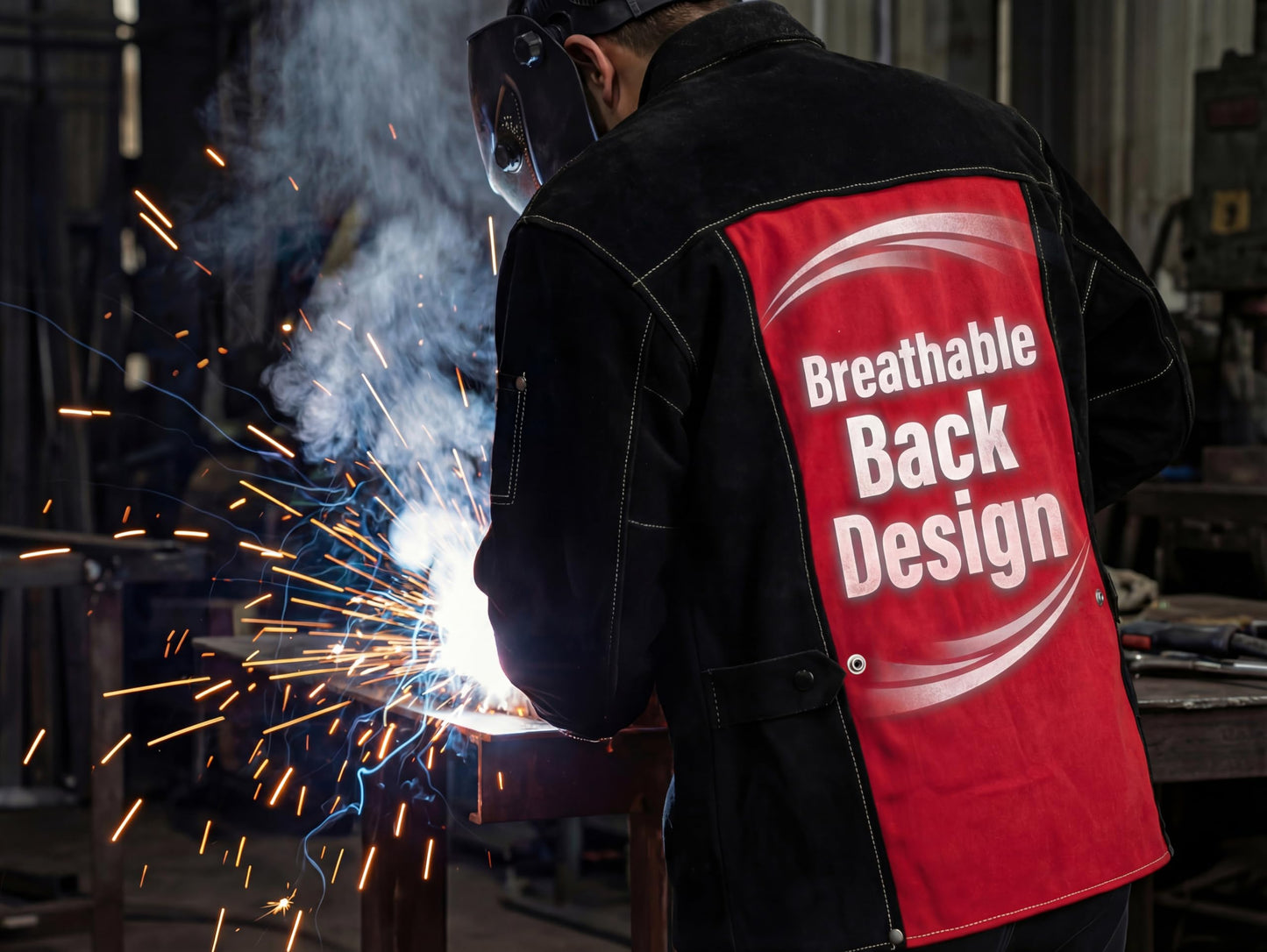 ONETIAN Black Leather Welding Jacket,Flame Heat Resistant (M)