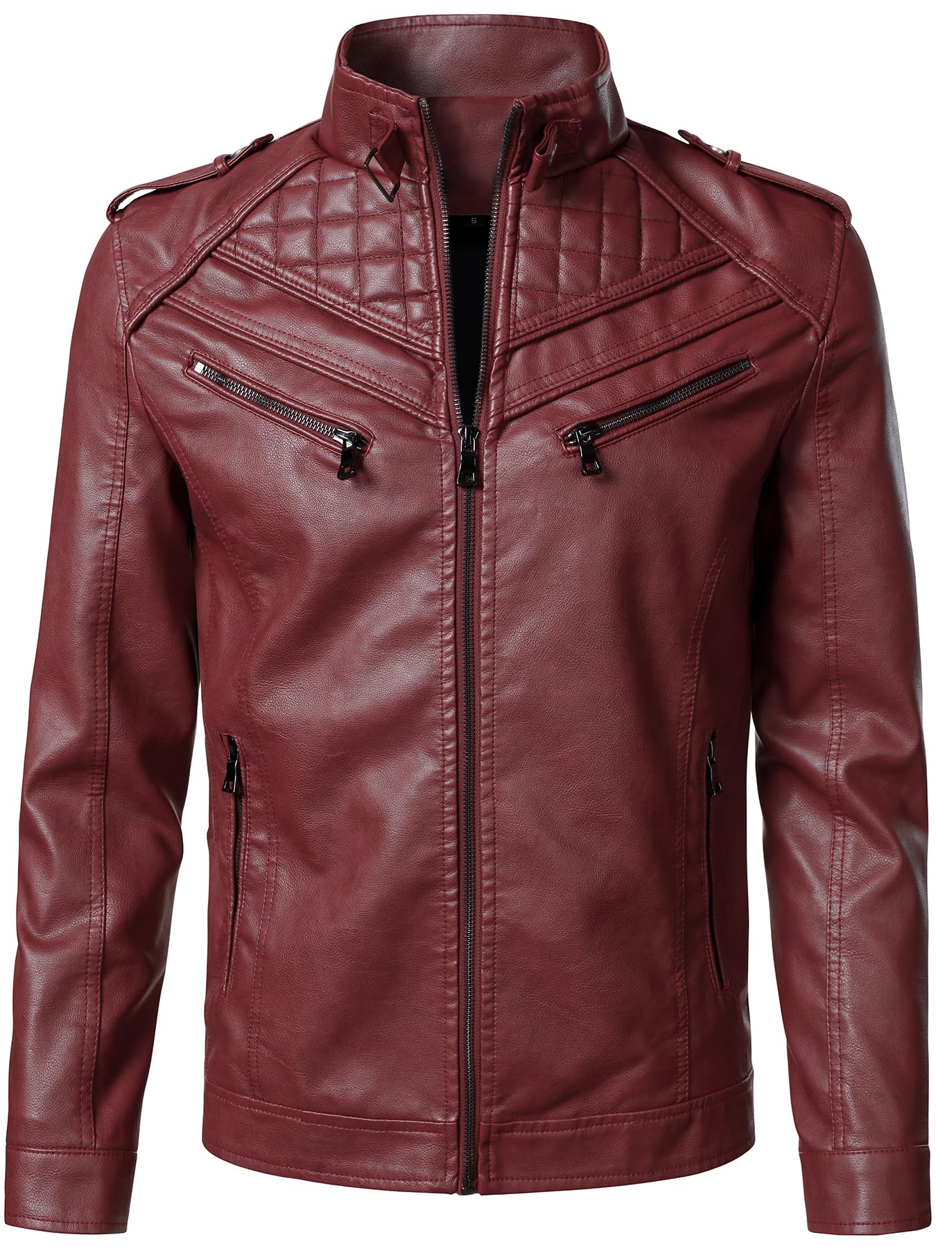 HOOD CREW Men’s Faux Leather Jackets Vintage Biker Motorcycle Jacket for Men Red M
