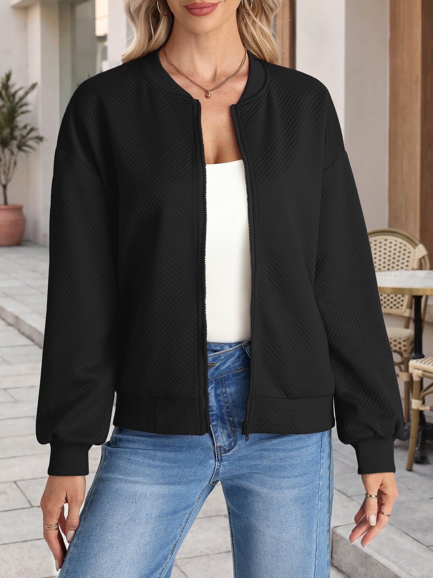 Bellcoco Women Zip Up Bomber Jacket Casual Lightweight Coat