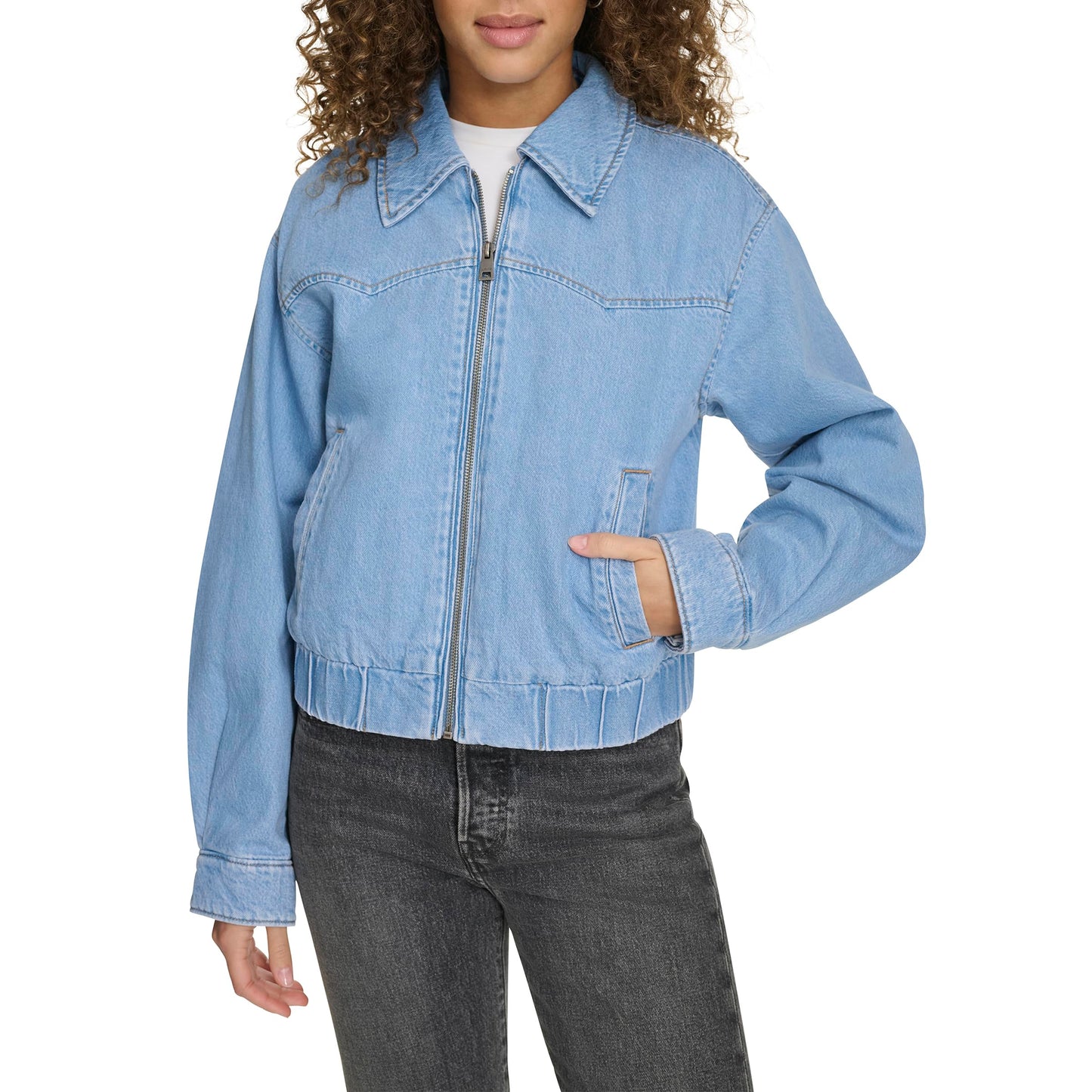 Levi's Women's Western Denim Bomber, Light Wash Denim, Medium