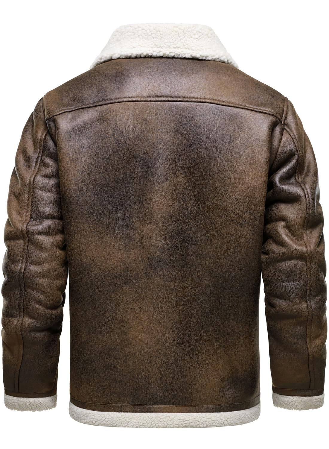 HOOD CREW Men’s Vintage Distressed Jacket Winter Warm Faux Shearling Leather Bomber Jackets Motorcycle Biker Coats Brown M