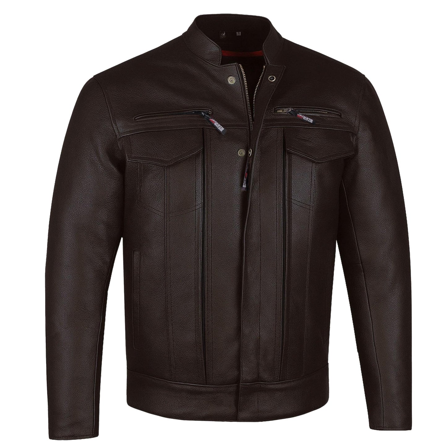 COMMUTER Men's Motorcycle Jacket, Premium Buffalo Leather, CE Armor - Ventilation, Utility Pockets, Cruiser Biker Brown XXL