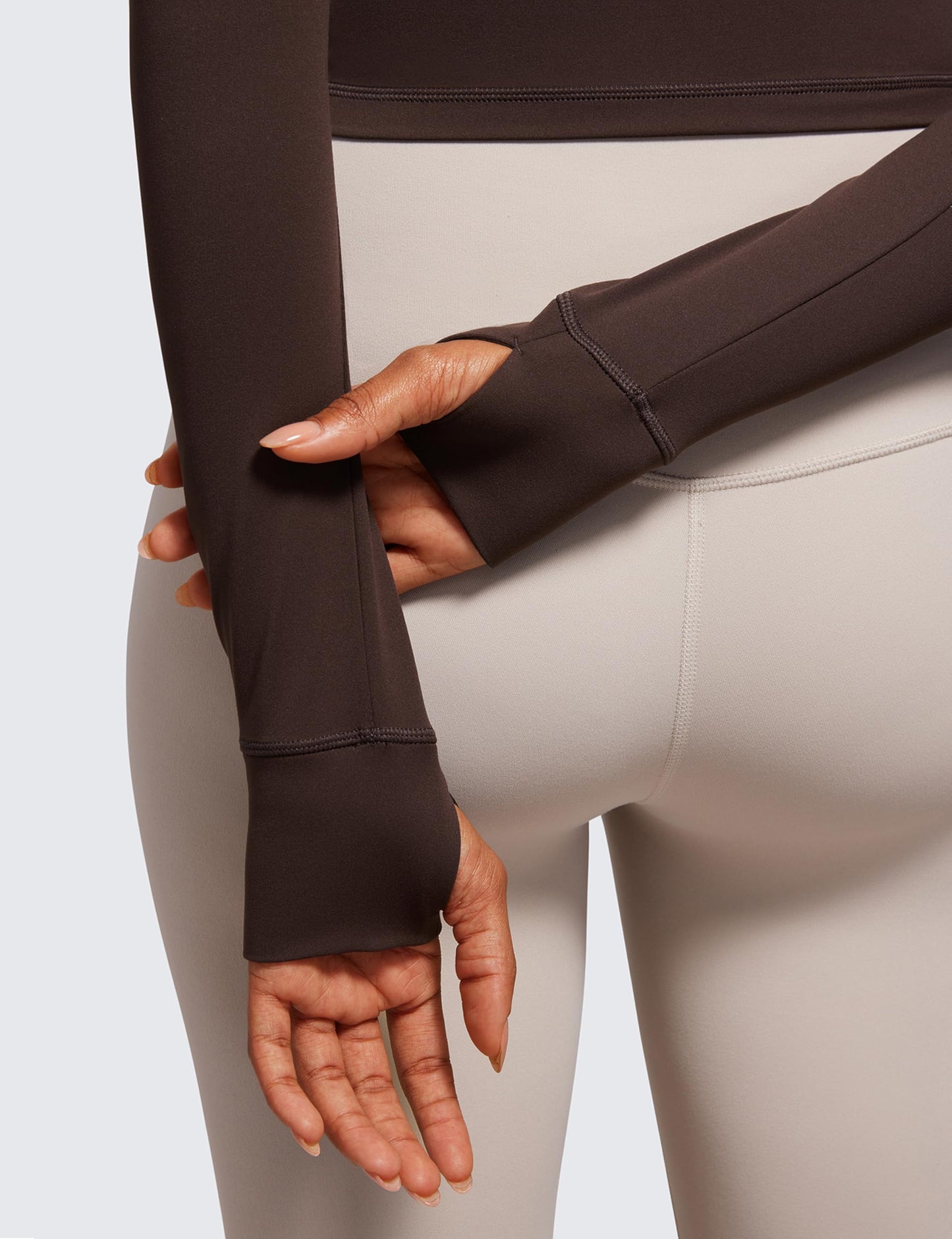 CRZ YOGA Butterluxe Cropped Athletic Jackets for Women - Full Zip Up Track Tops with Thumb Holes Pockets Hot Fudge Brown Small