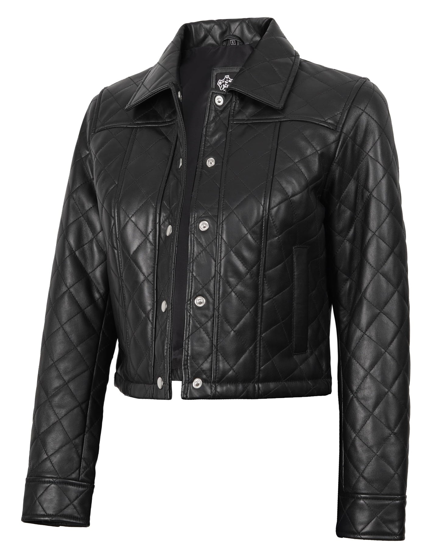 fjackets Disc Leather Jacket Cropped Women - Real Lambskin Women Leather Jacket|Silvia Quilted Cropped Black, [1329983] M