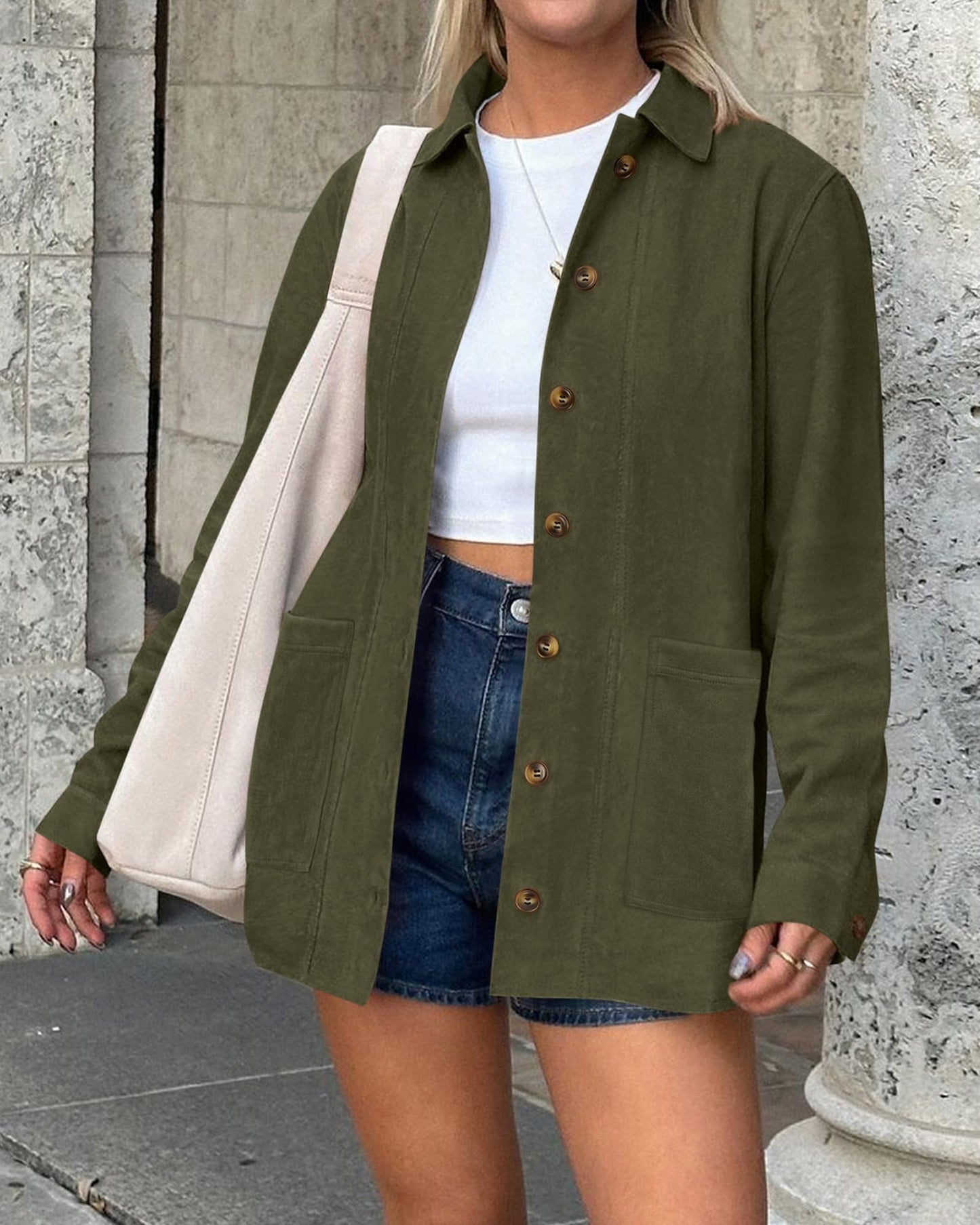 BTFBM Faux Suede Jacket Women Fall Fashion 2026 Leather Jackets Long Sleeve Button Down Winter Coats Shackets Outerwear(Army Green, Large)