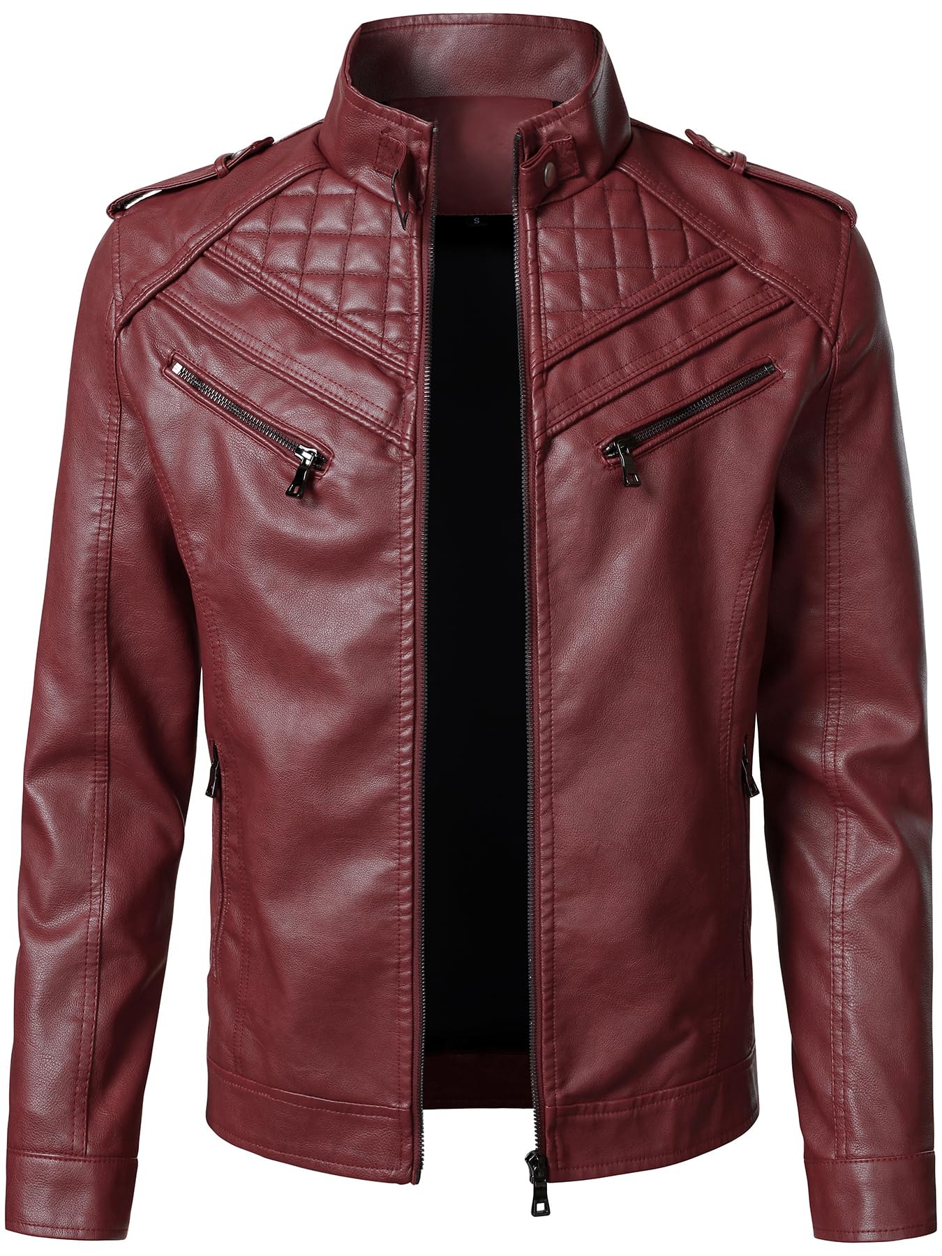 HOOD CREW Men’s Faux Leather Jackets Vintage Biker Motorcycle Jacket for Men Red M