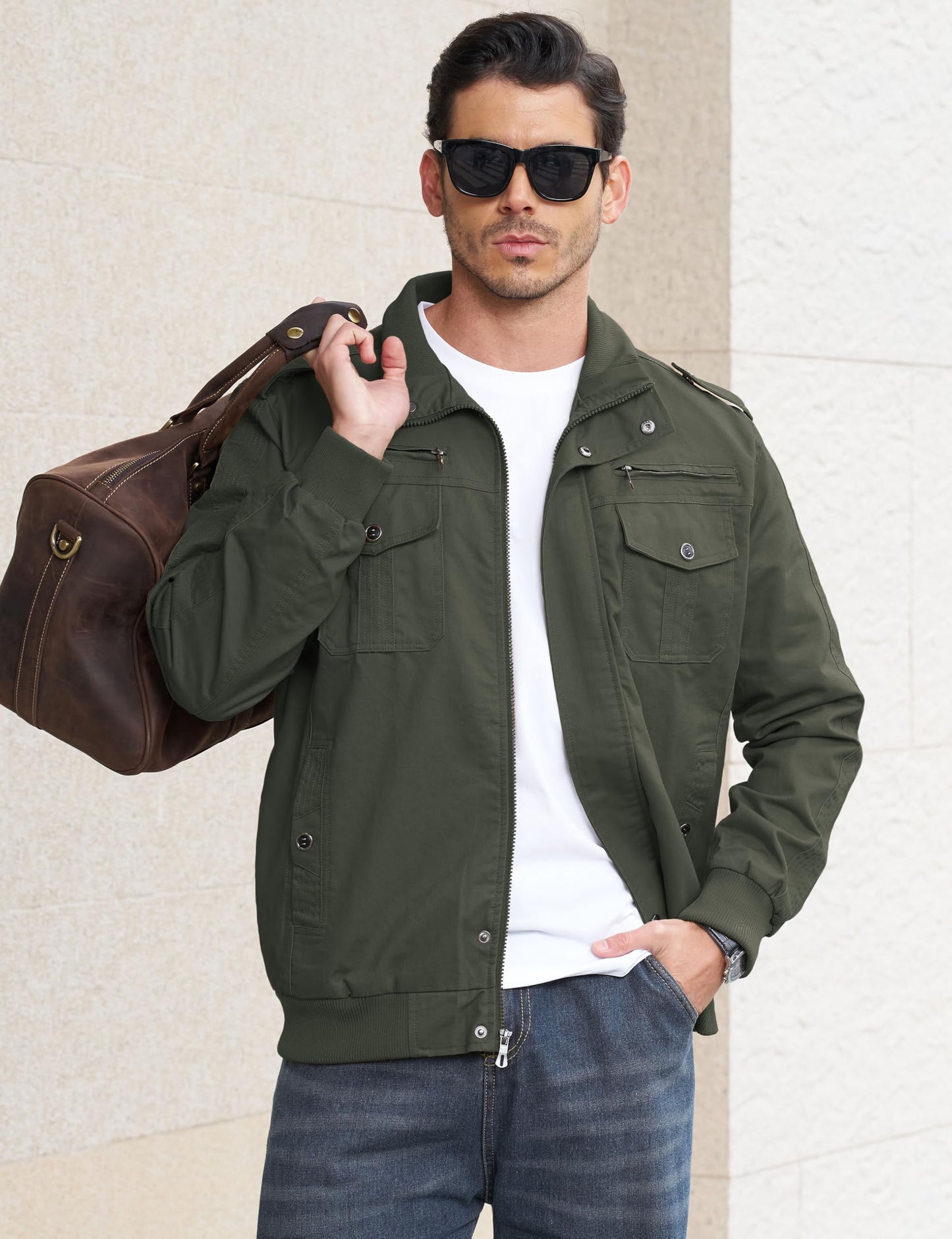 EKLENTSON Mens Military Flight Jackets Winter Light Workwear Army Green L