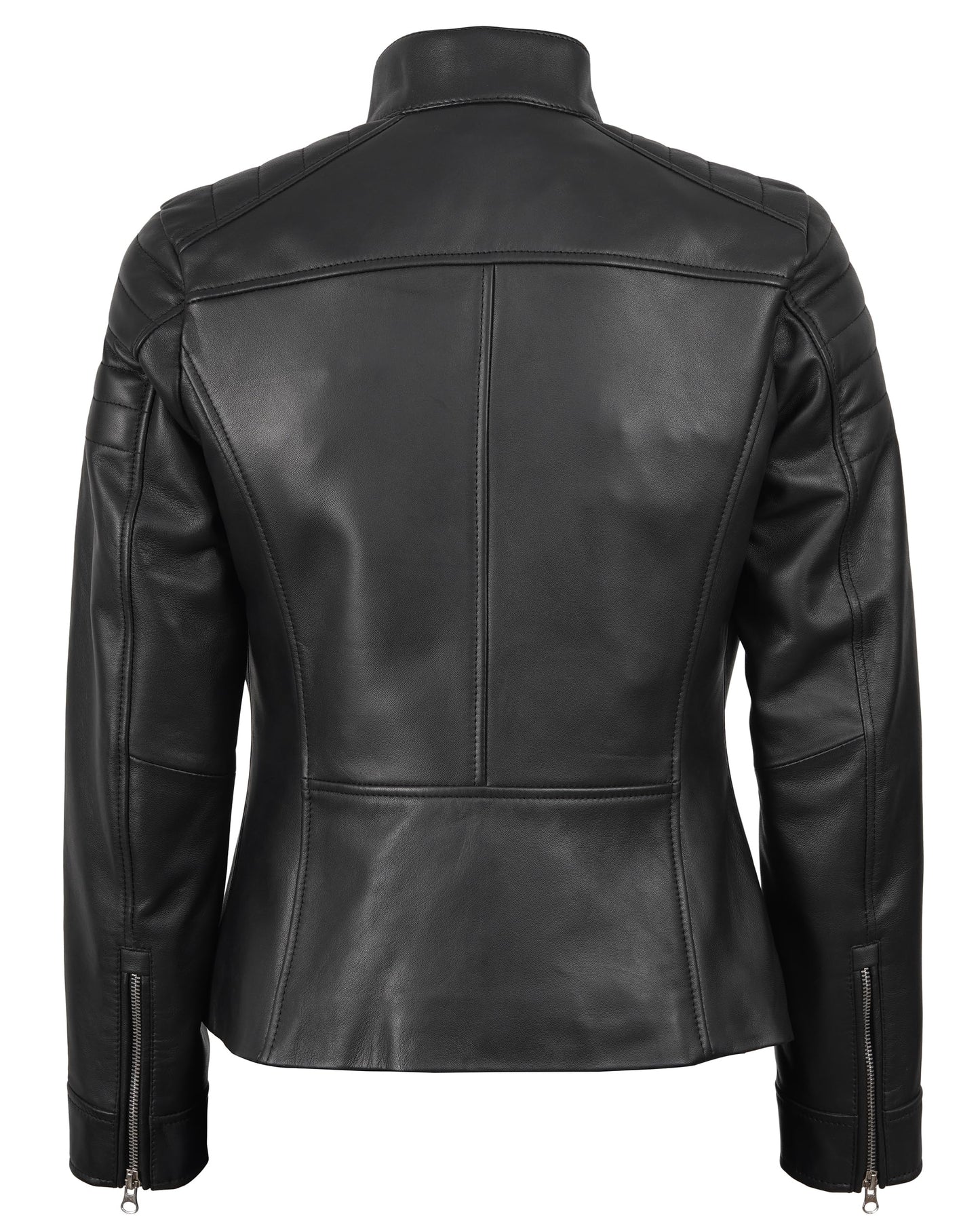 Decrum Disc Black Leather Jacket Woman - Leather Biker Cafe Racer Jacket Women | [1309743] Carrie Black, M