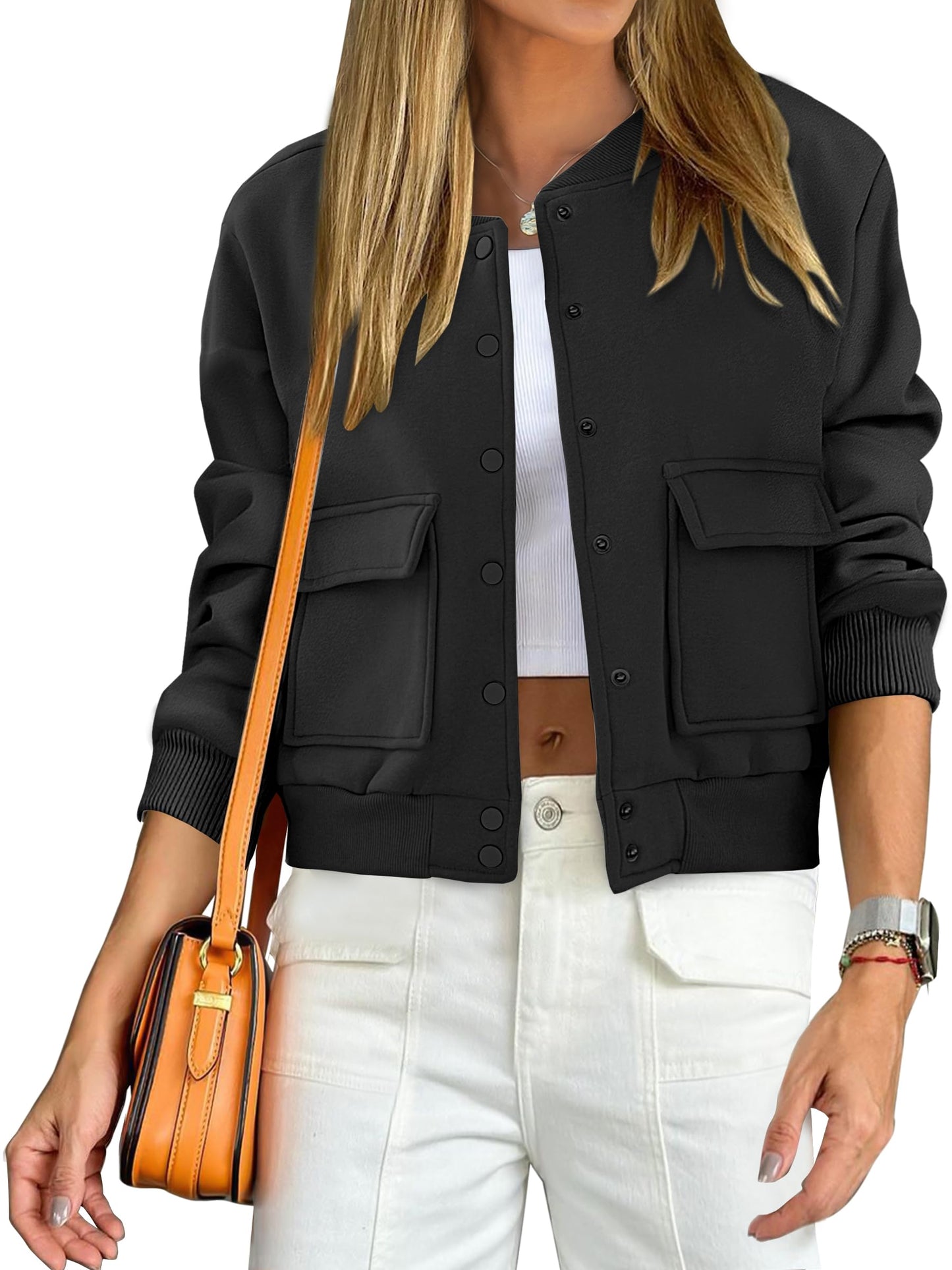 ANRABESS Women Cropped Bomber Jacket 2026 Fashion Casual Trendy Varsity Y2k Jackets Fall Outfits Black Medium