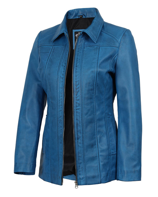 Decrum Leather Jackets for Women - Women Leather Jacket | [1332075] Marsha Blue Wax, XL