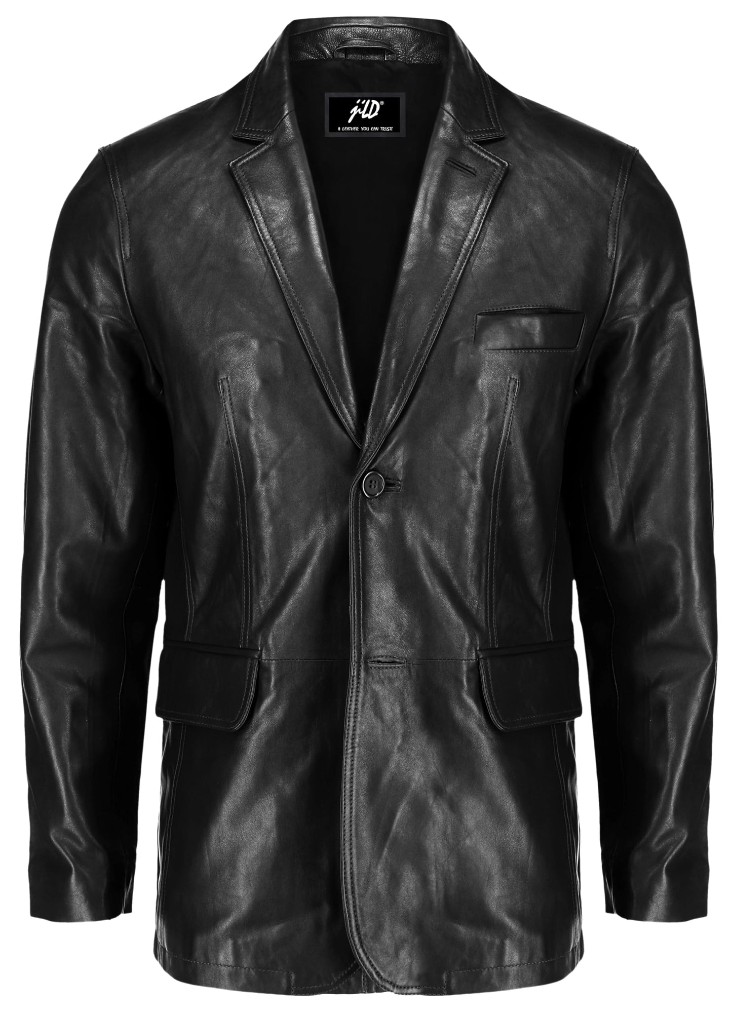 Jild Lambskin Leather Jacket Men Casual Coat – Notched Collar Classic Bond’s Style Ultimate Leather Blazer for Men (NC-Blk-XXL)