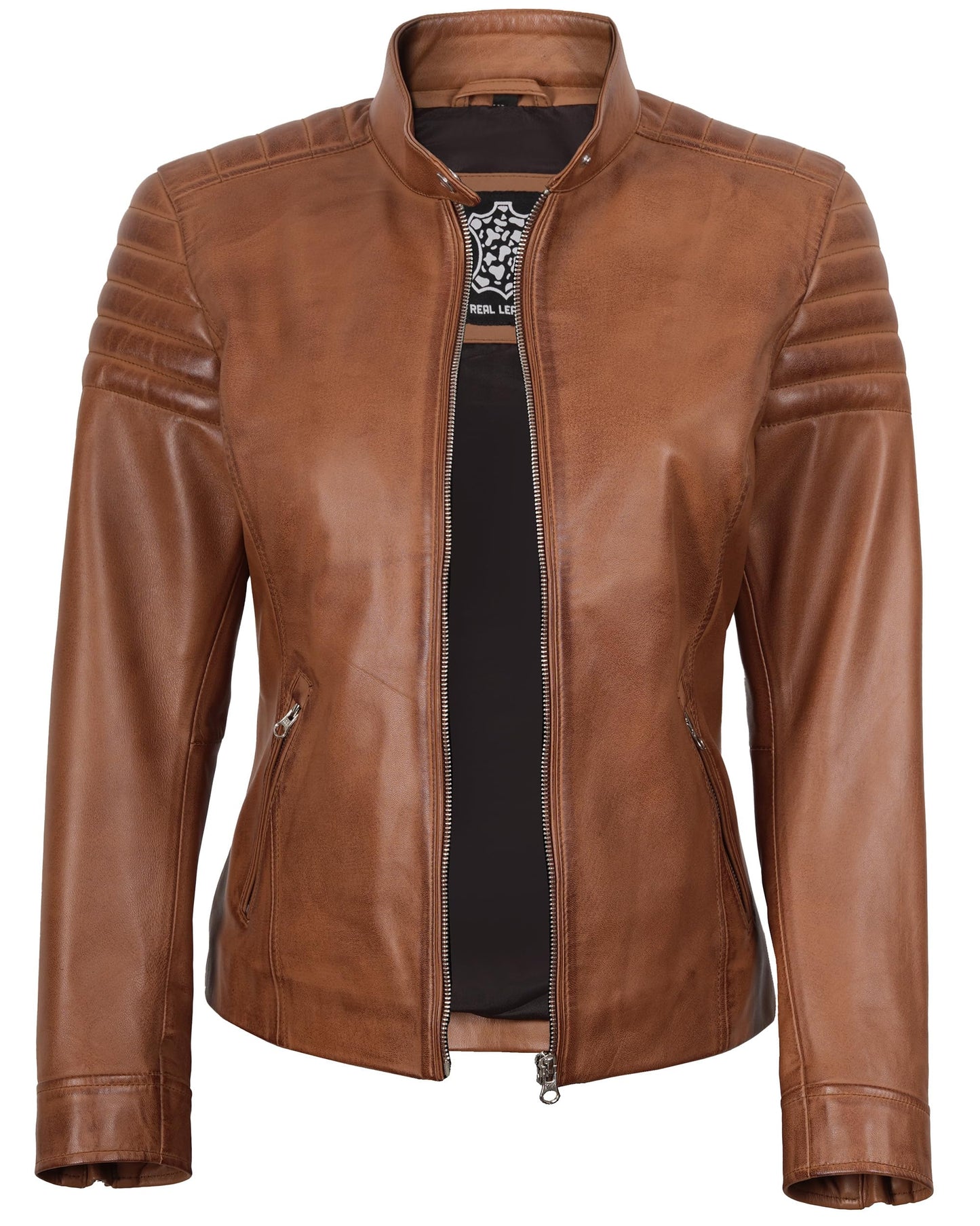 Decrum Disc Brown Leather Jacket Women - Women's Leather Jacket | [1300952] Carrie Brown, S