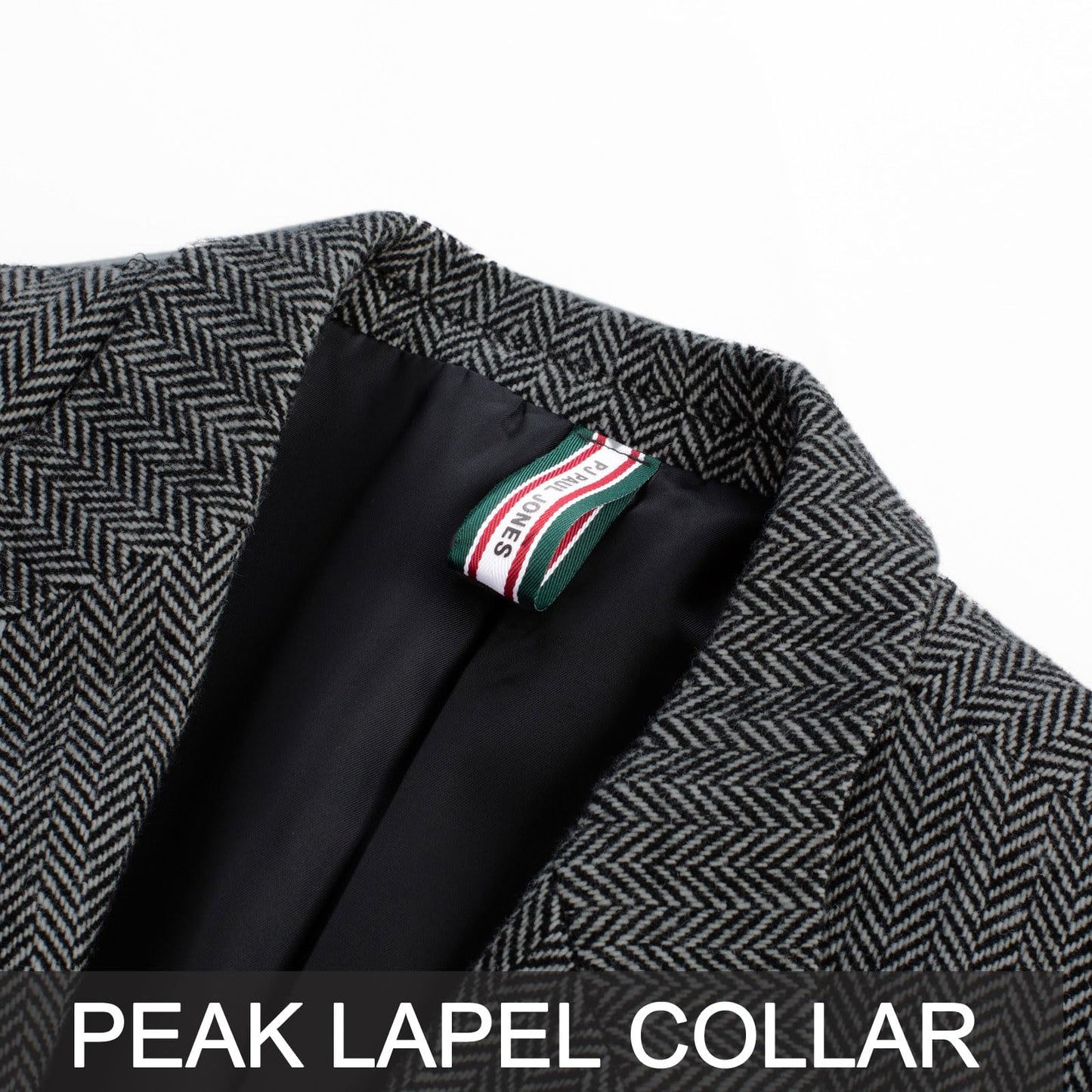 Men's Herringbone Blazer British Wool Blend Vintage Sport Coats Jacket for Wedding Black White Herringbone S