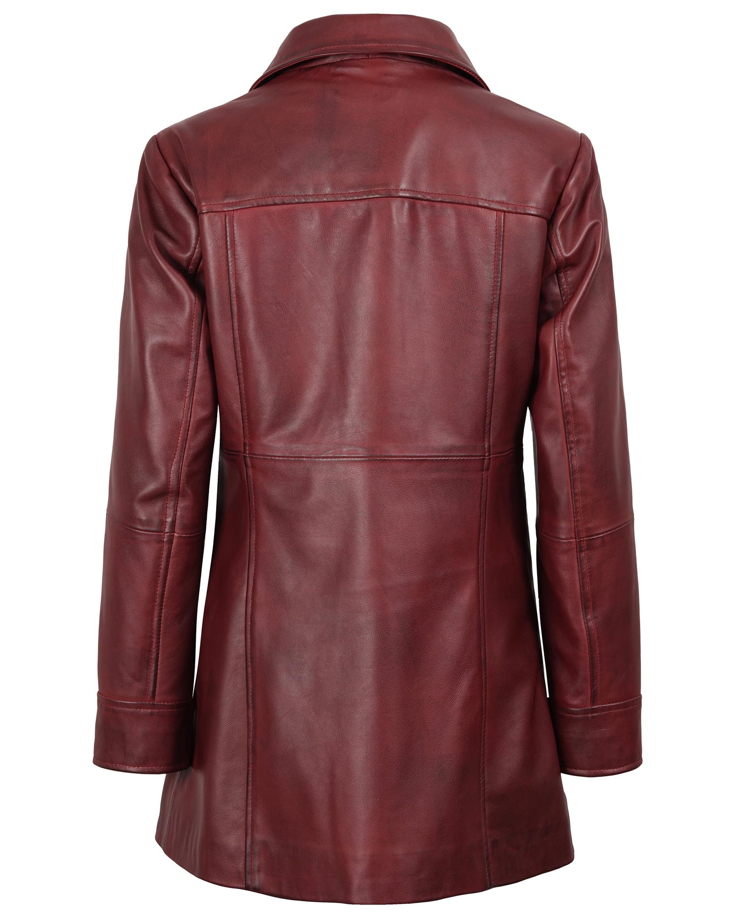 Blingsoul Real Lambskin Long Vintage Leather Jacket | [1326853] Kandis Maroon, M